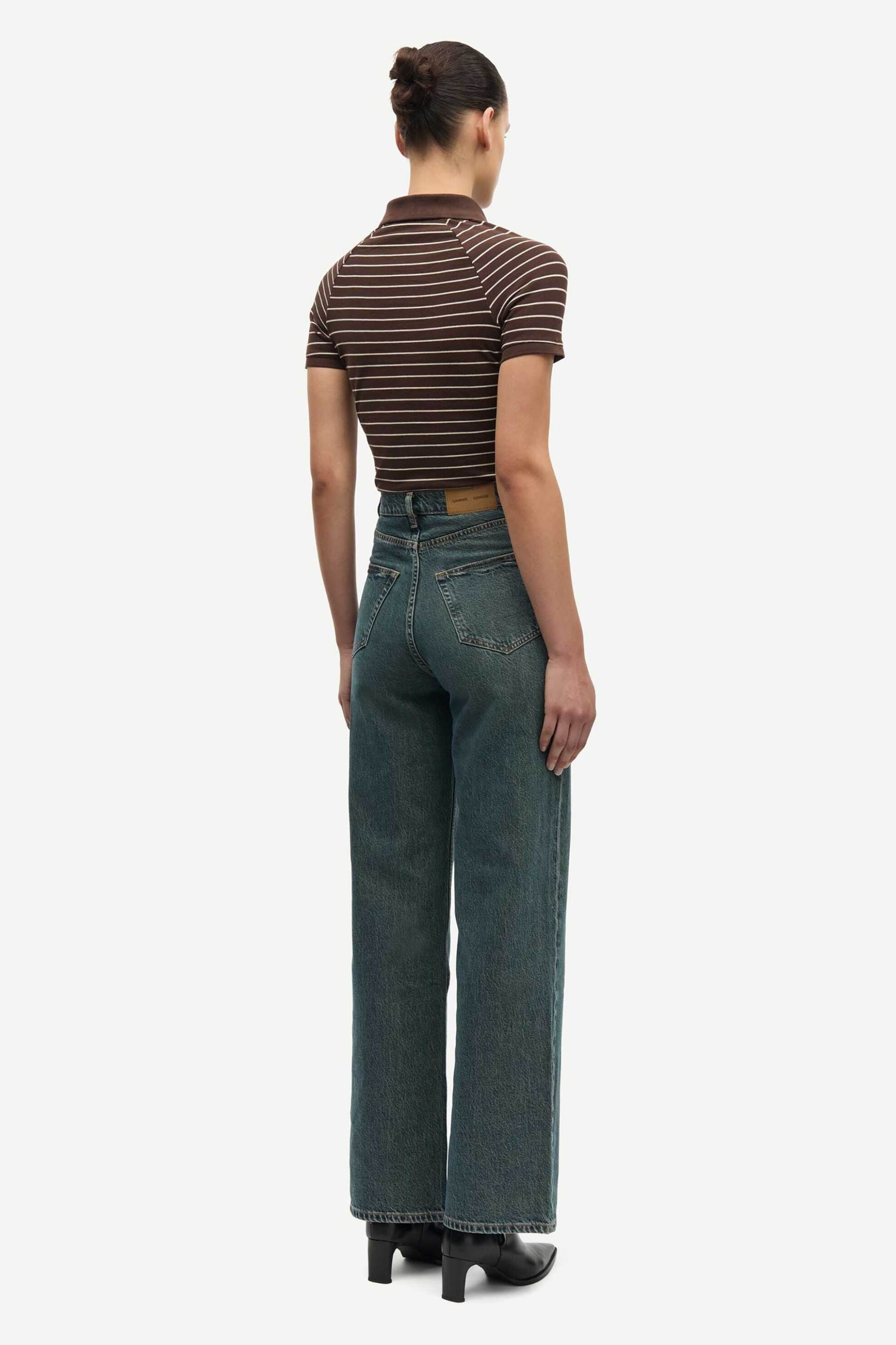 Samsøe Samsøe γυναικεία μπλούζα πόλο ριγέ "Samia" - F25400161 Καφέ φωτογραφία