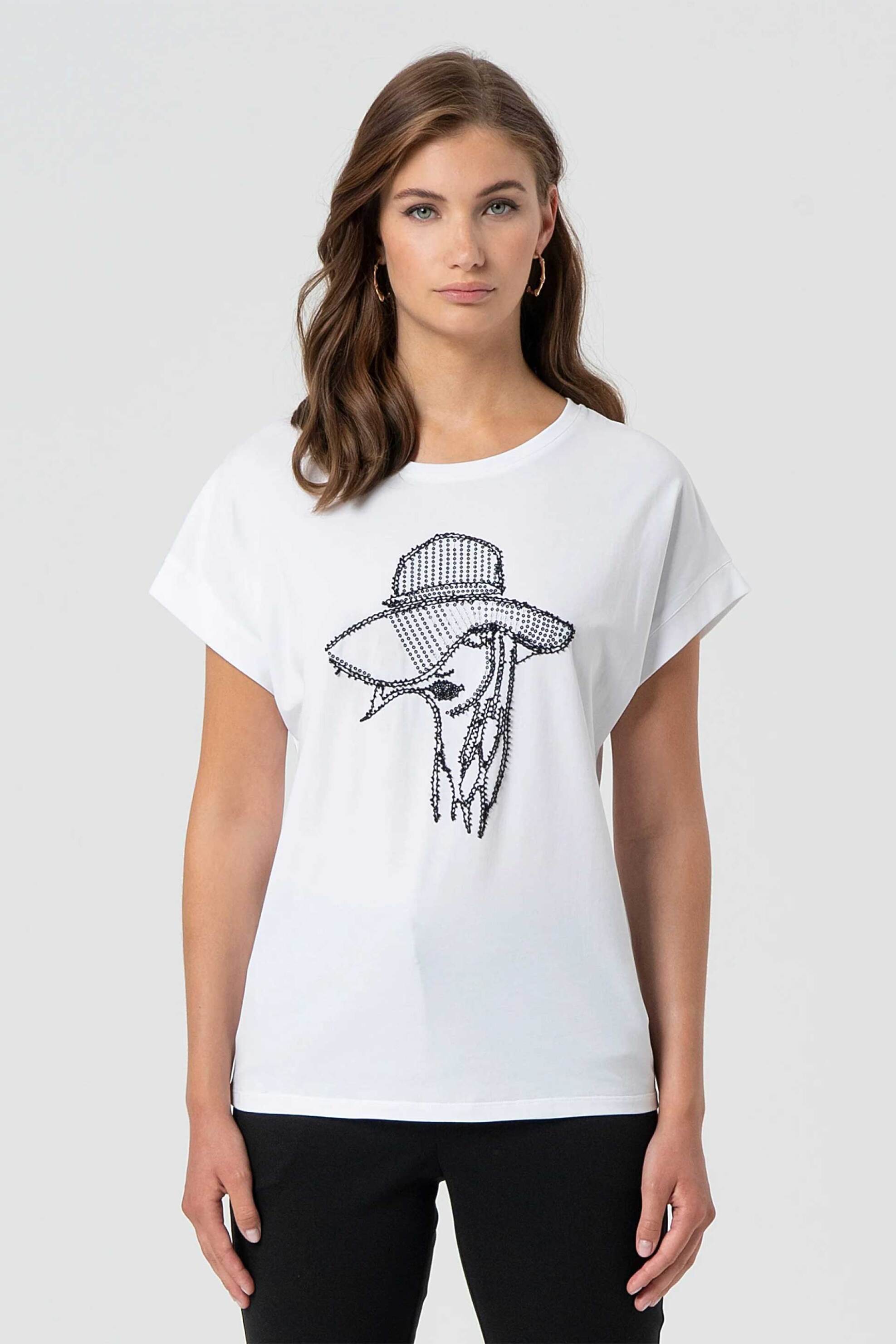 FRACOMINA Fracomina γυναικείο Τ-shirt με παγιέτα Loose Fit - FR25ST3012J401N5-278 Λευκό