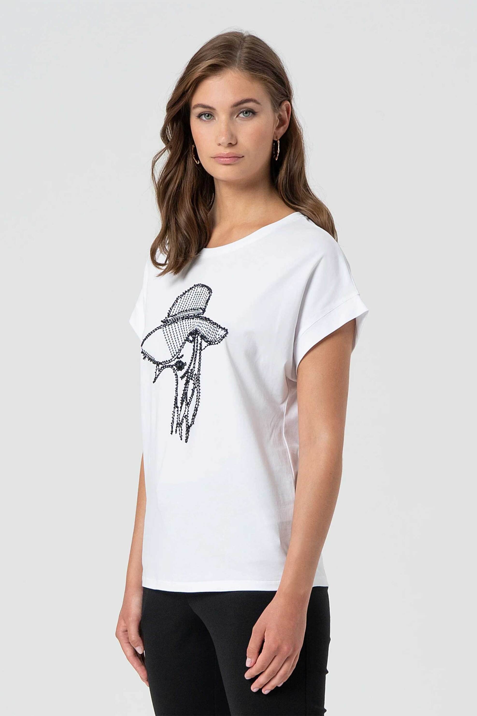 Fracomina γυναικείο Τ-shirt με παγιέτα Loose Fit - FR25ST3012J401N5-278 Λευκό φωτογραφία
