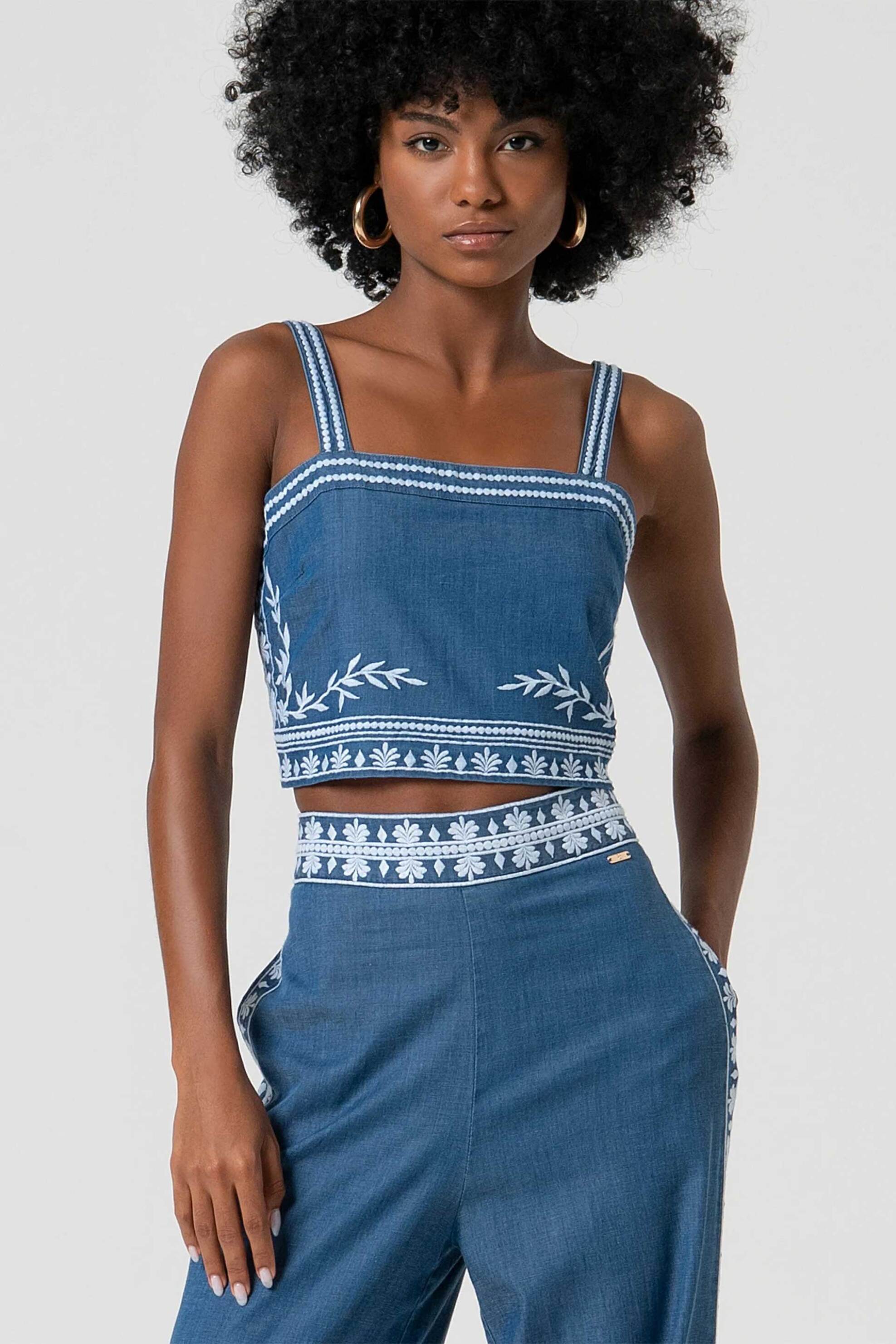 FRACOMINA Fracomina γυναικείο τοπ denim με κέντημα - FS25ST2008W792E5-175 Denim Blue