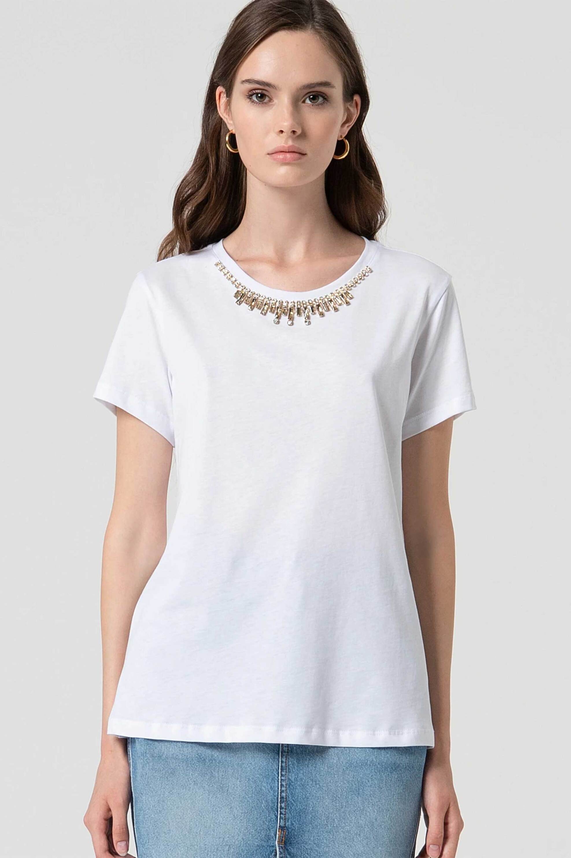 FRACOMINA Fracomina γυναικείο Τ-shirt με στρας - FS25ST3002J400R9-278 Λευκό