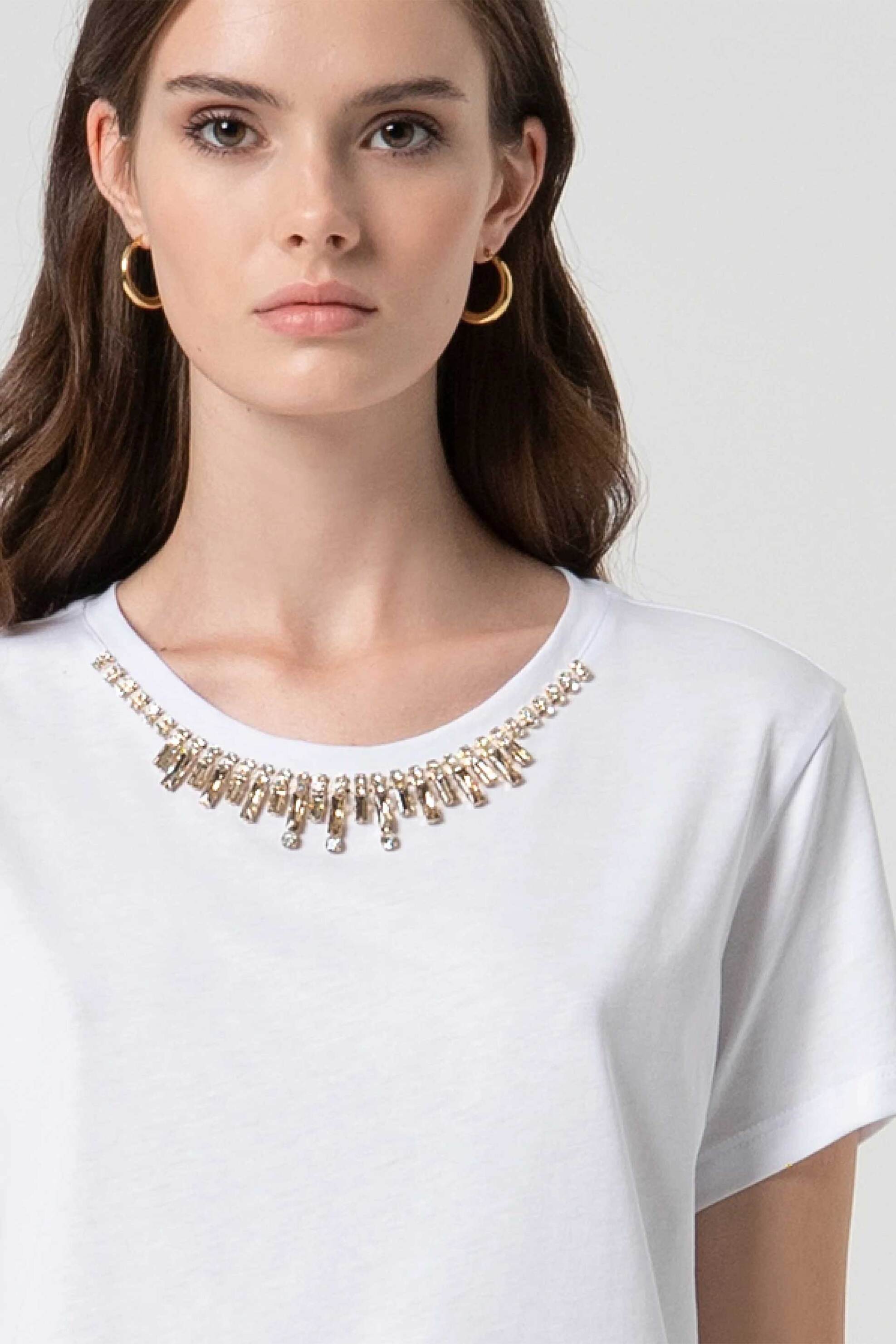 FRACOMINA Fracomina γυναικείο Τ-shirt με στρας - FS25ST3002J400R9-278 Λευκό - 4