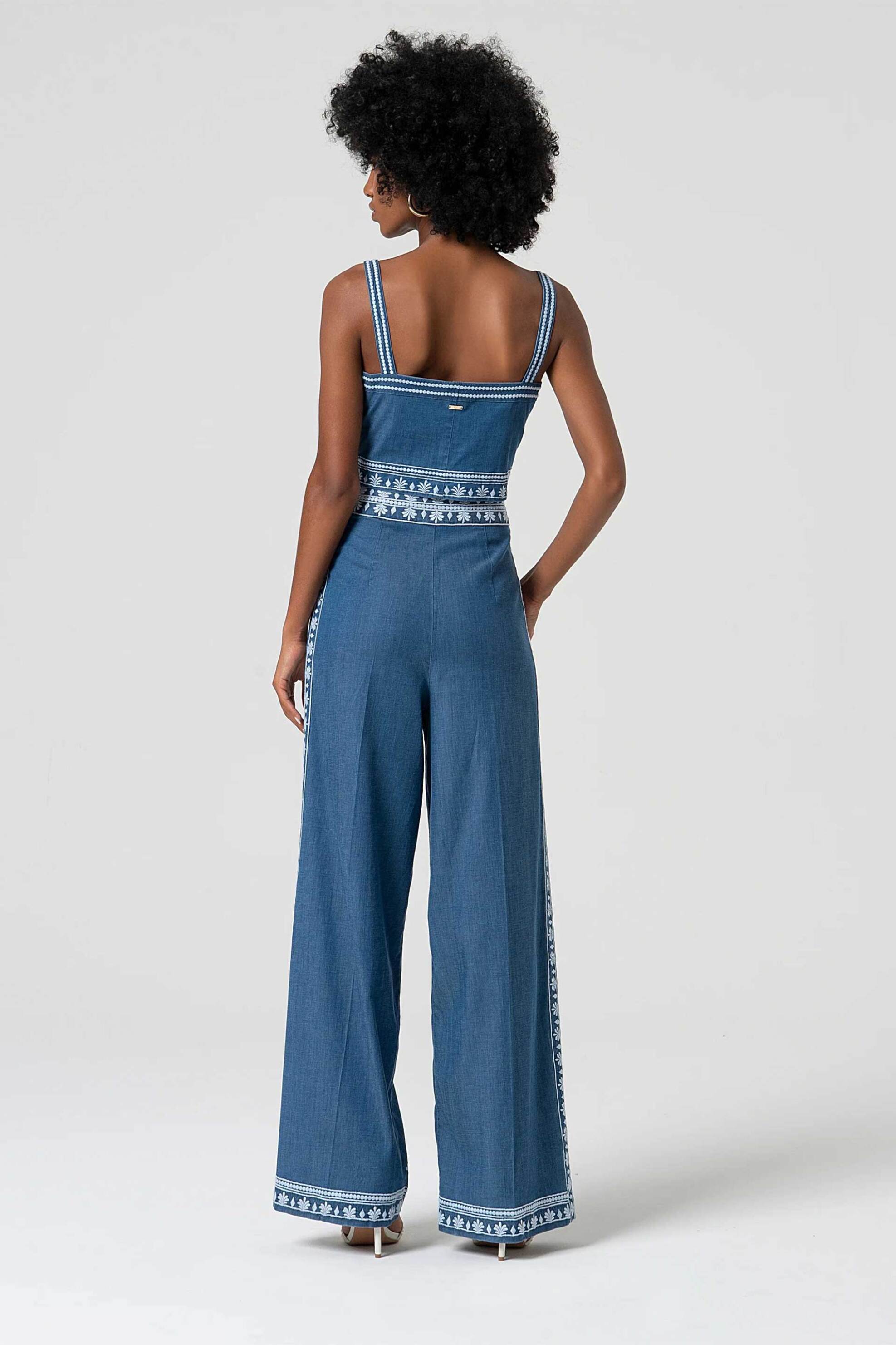 FRACOMINA Fracomina γυναικείο παντελόνι palazzo denim με κέντημα - FS25SV3015W792E5-175 Denim Blue - 3