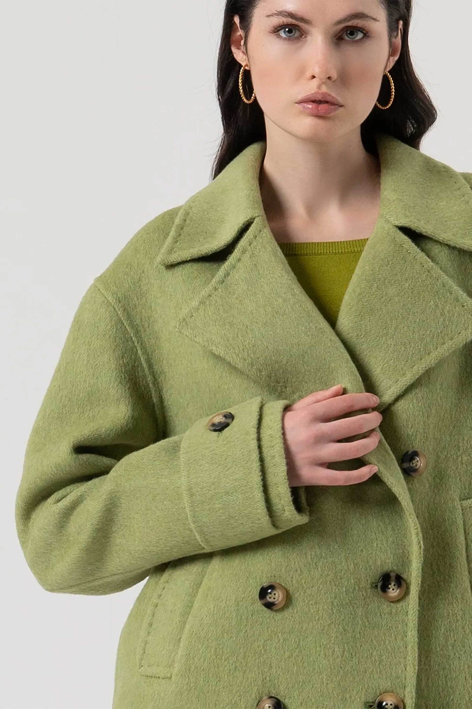 Fracomina γυναικείο παλτό με ζώνη και μπουκλέ υφή - FR25WC1003W80201-T52 Πράσινο φωτογραφία