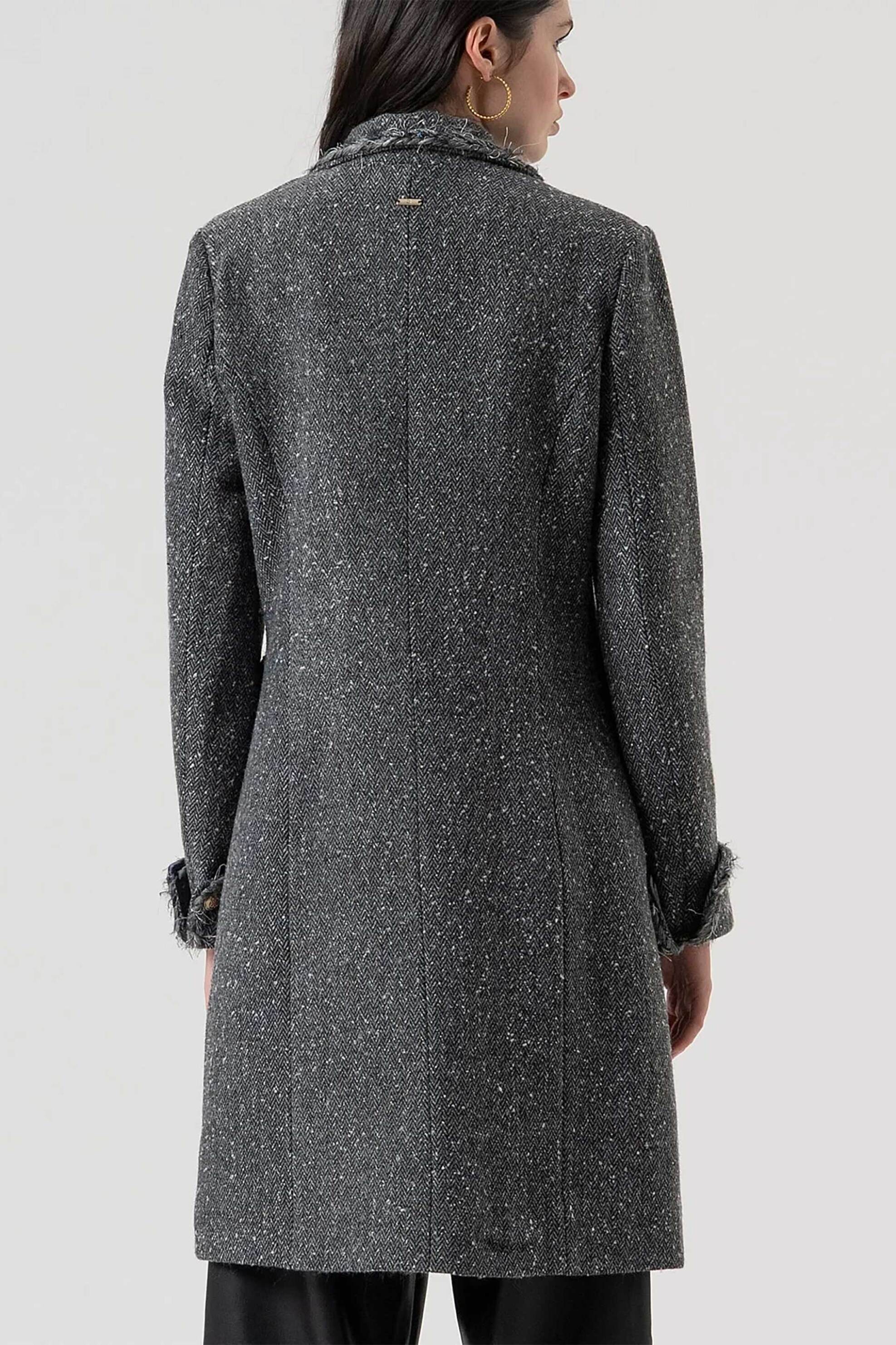 Fracomina γυναικείο maxi tweed παλτό Slim Fit - FR25WC1008W810J1-159 Γκρι φωτογραφία