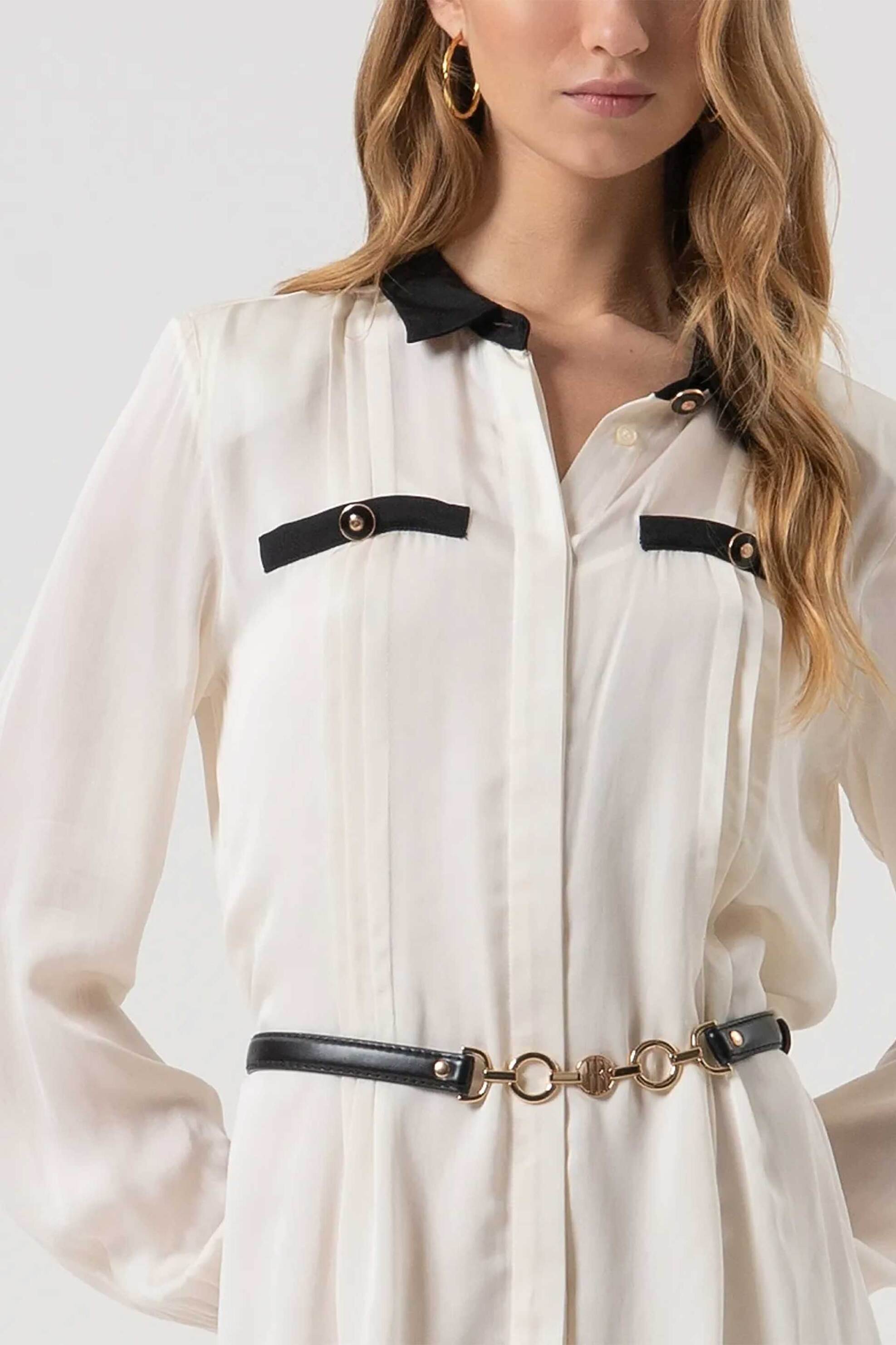 Fracomina γυναικείο mini φόρεμα σεμιζιέ με ζώνη Standard Fit - FR25WD1011W80701-109 Ασπρόμαυρο φωτογραφία