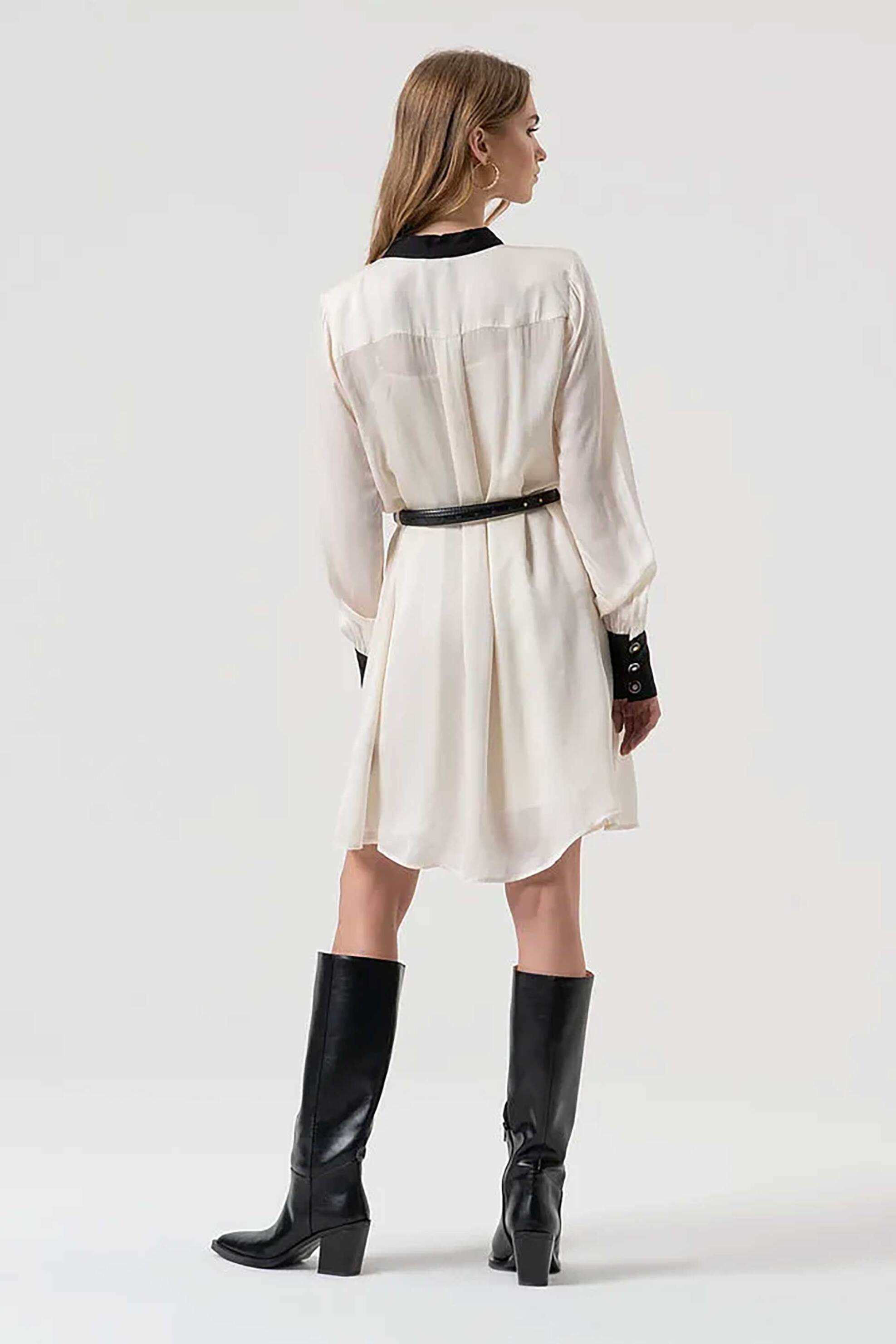 Fracomina γυναικείο mini φόρεμα σεμιζιέ με ζώνη Standard Fit - FR25WD1011W80701-109 Ασπρόμαυρο φωτογραφία