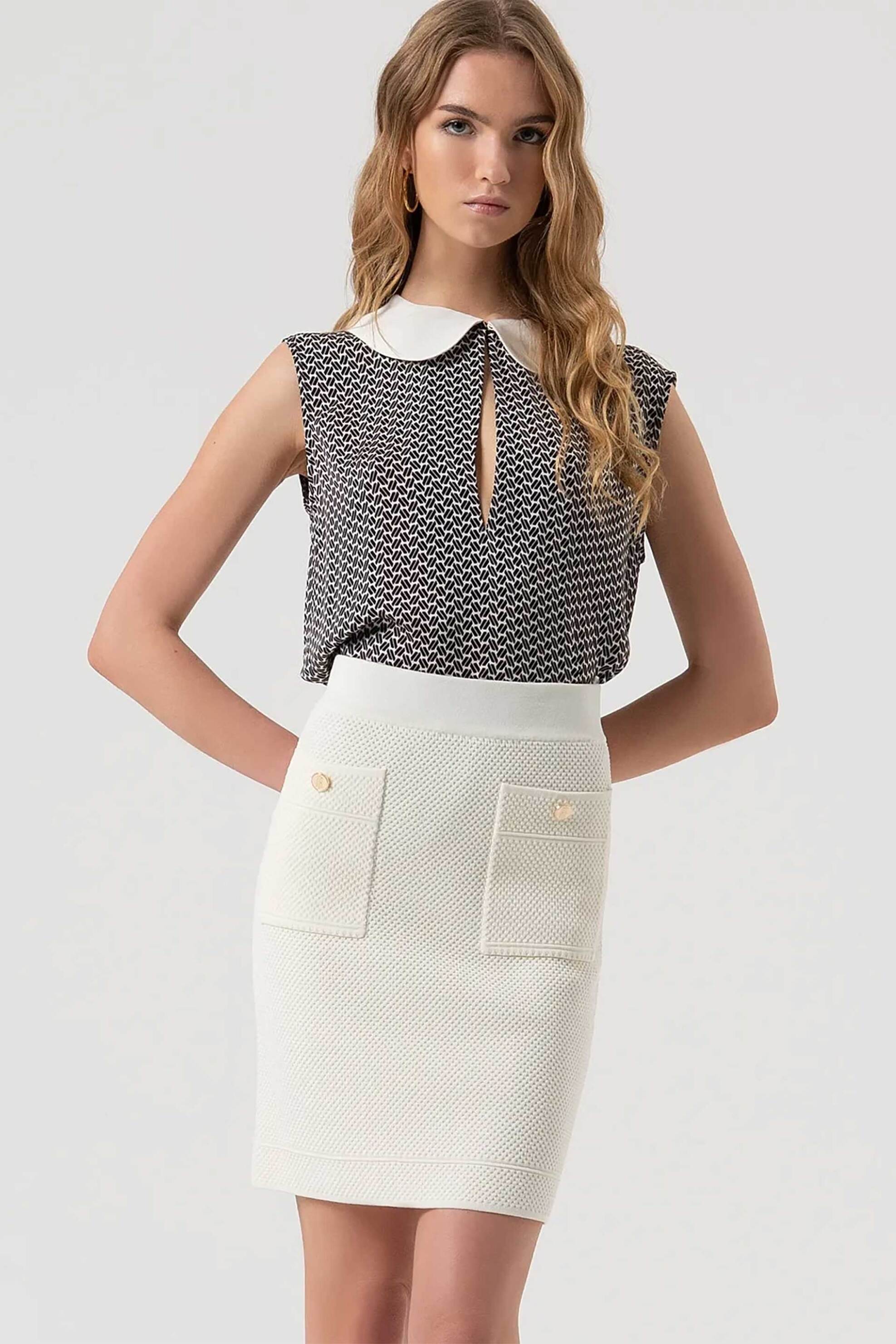 Fracomina γυναικεία mini ψηλόμεση φούστα Slim Fit - FR25WG4006K55301-108 Κρέμ φωτογραφία