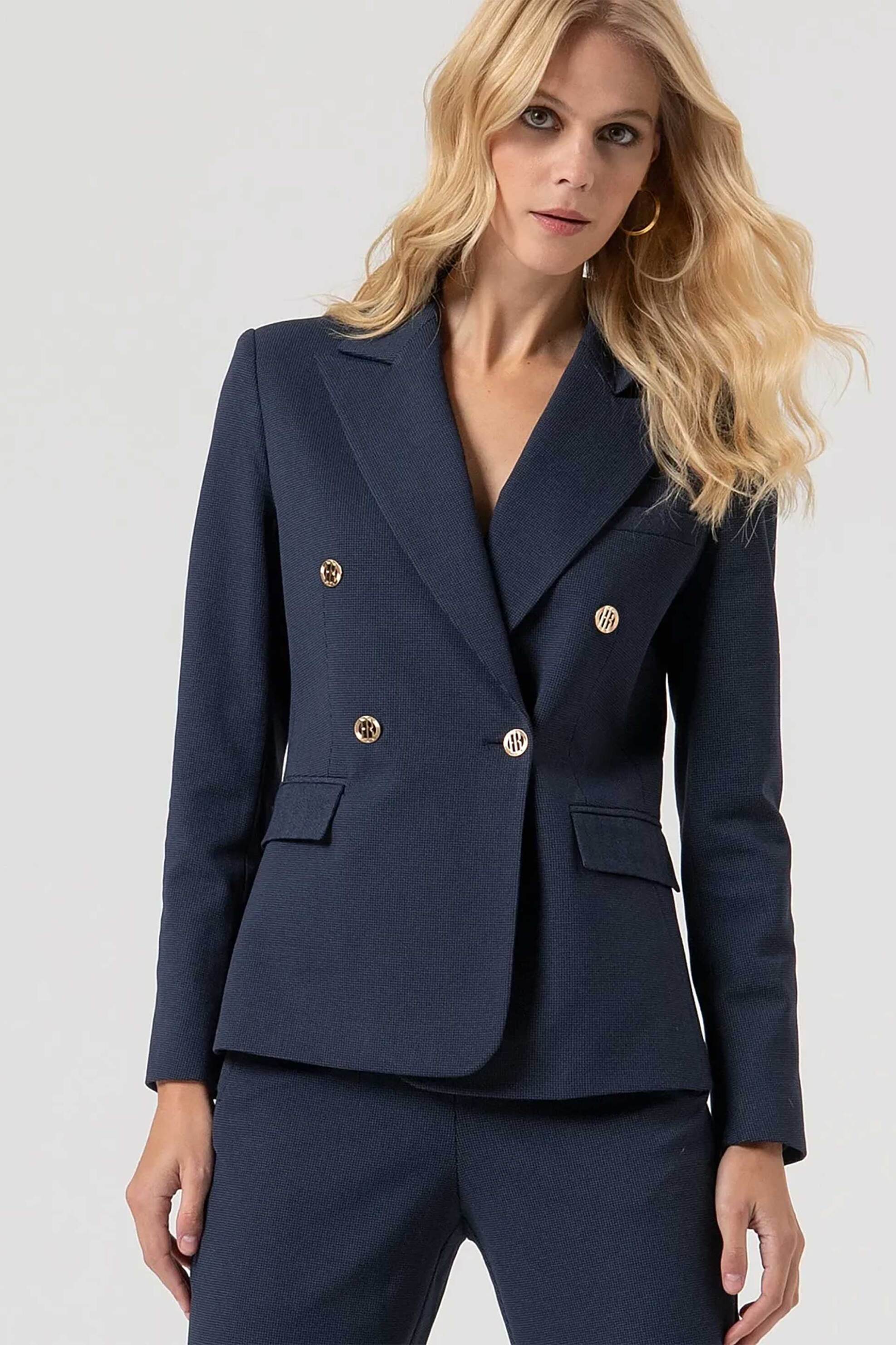 FRACOMINA Fracomina γυναικείο σακάκι με διακοσμητικές τσέπες Regular Fit - FR25WJ1002W72701-117 Μπλε Σκούρο