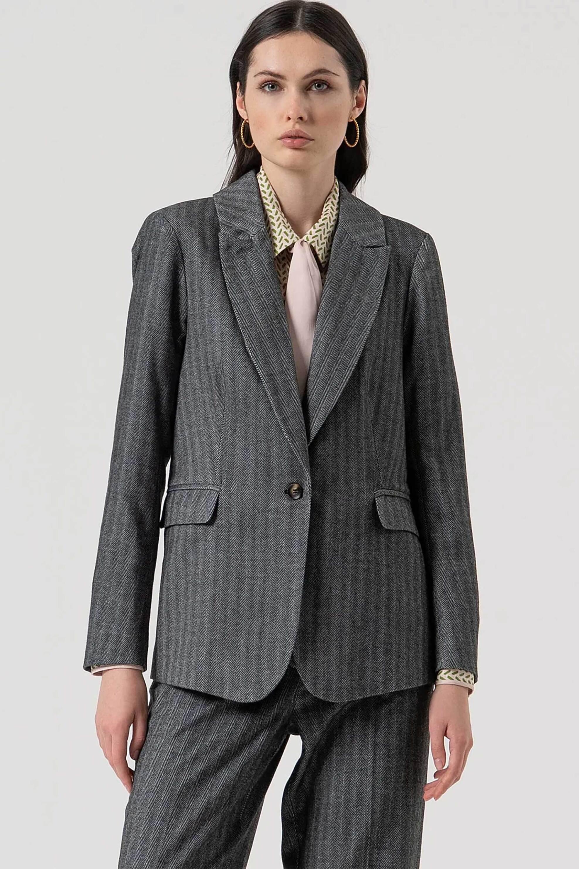 FRACOMINA Fracomina γυναικείο σακάκι με ριγέ σχέδιο Regular Fit - FR25WJ2005W492W5-159 Γκρι