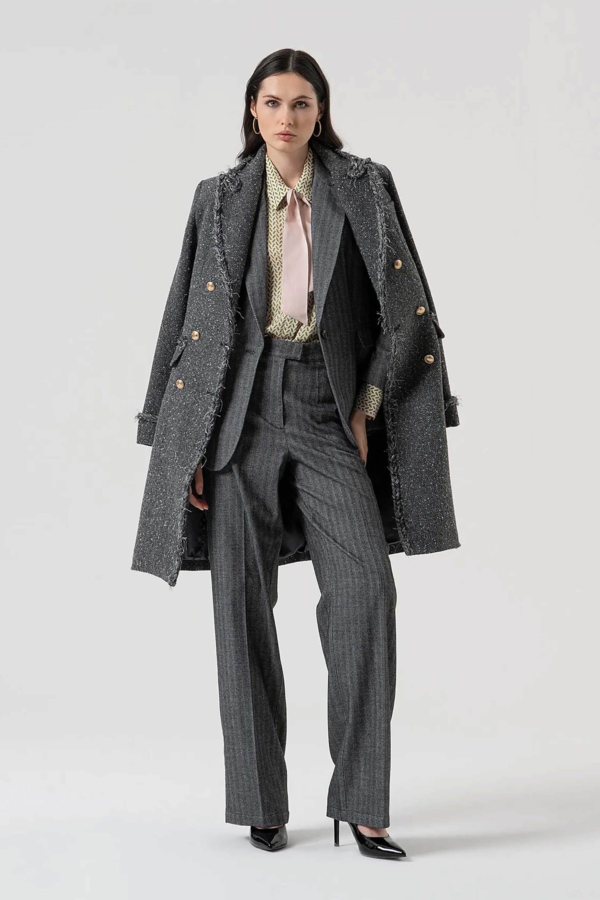 Fracomina γυναικείο σακάκι με ριγέ σχέδιο Regular Fit - FR25WJ2005W492W5-159 Γκρι φωτογραφία