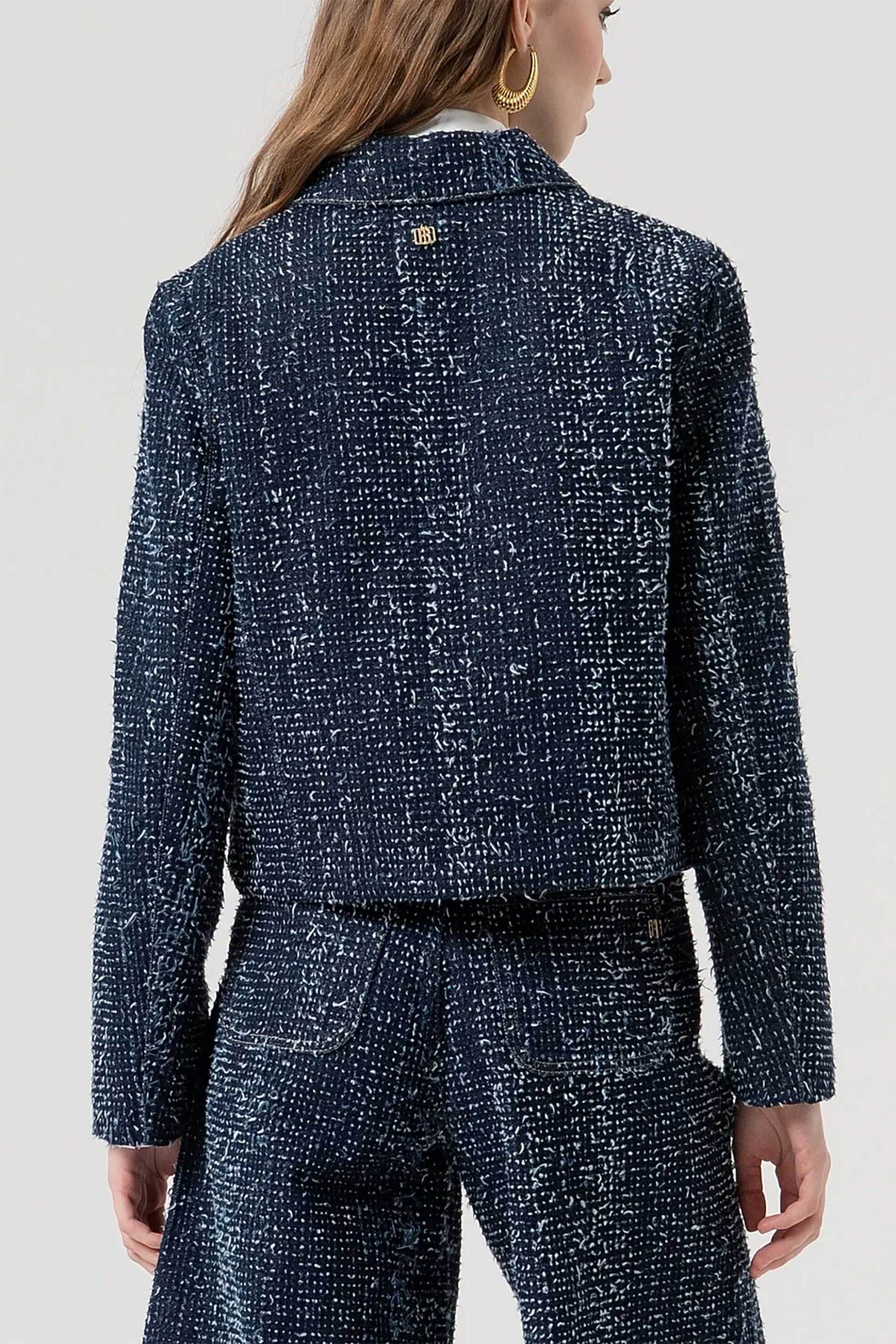 Fracomina γυναικείο denim σακάκι με μπουκλέ υφή - FR25WJ4011D419F7-117 Μπλε Σκούρο φωτογραφία
