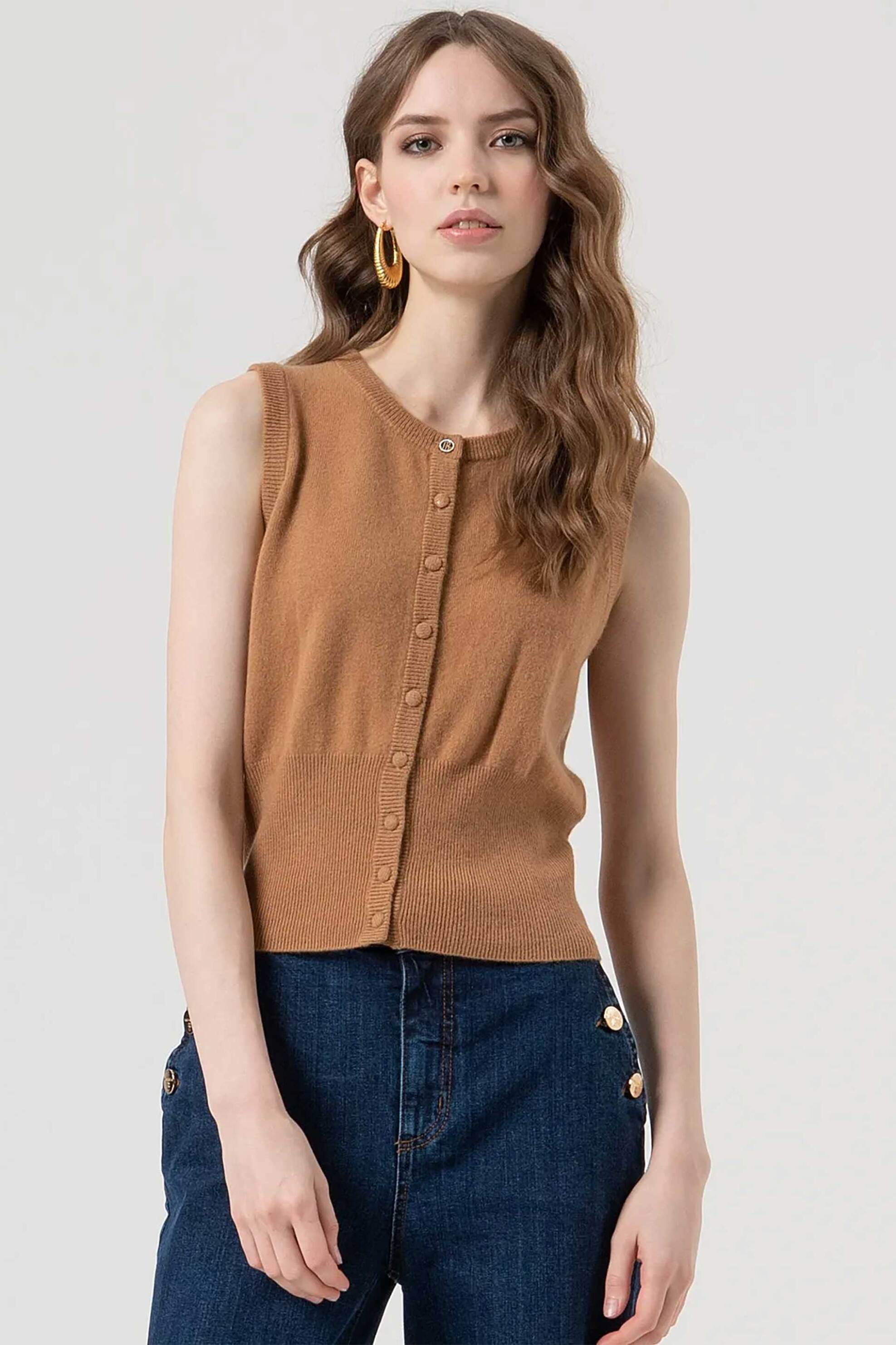 FRACOMINA Fracomina γυναικείο πλεκτό γιλέκο Regular Fit - FR25WJ5008K47301-E44 Καμηλό