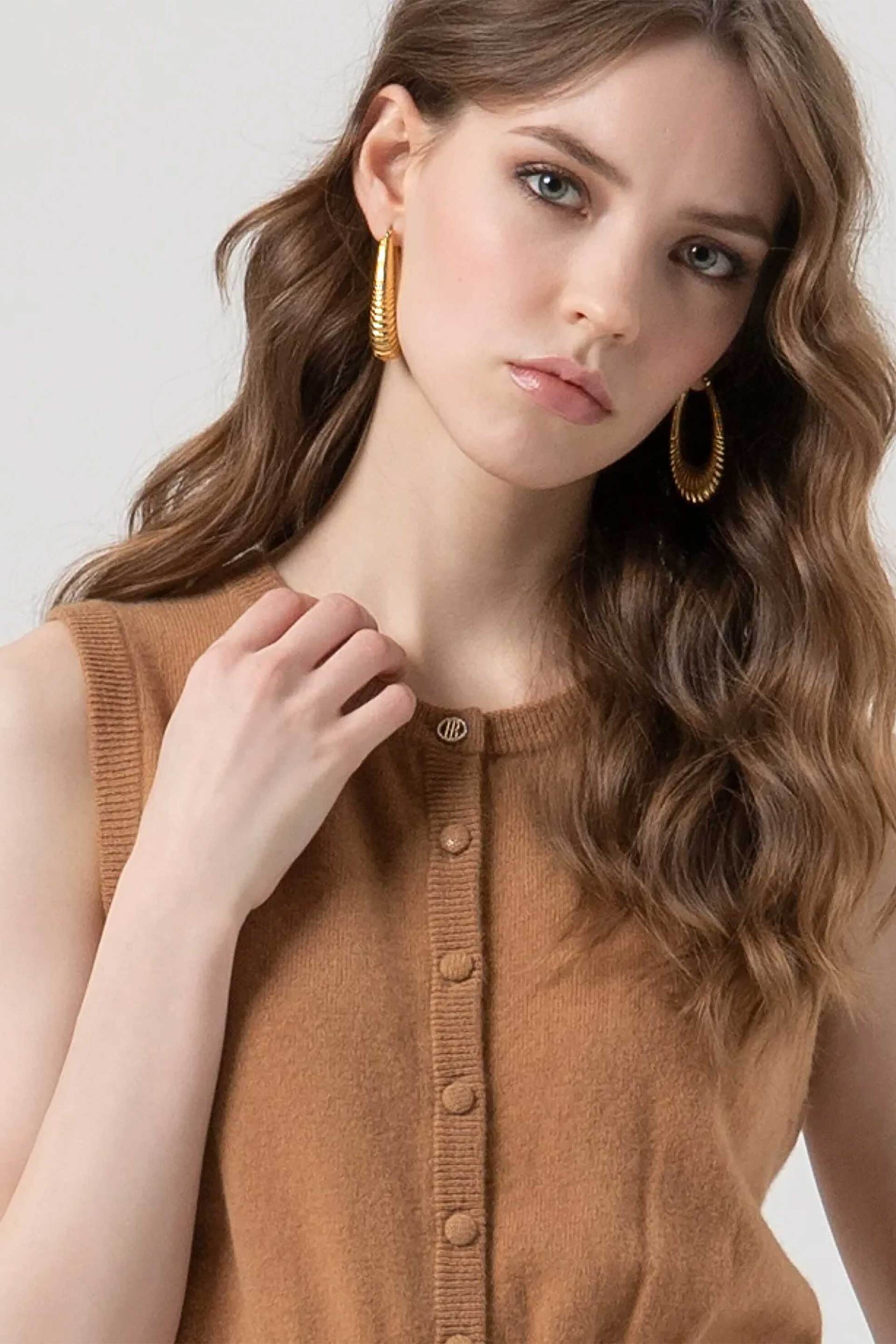 Fracomina γυναικείο πλεκτό γιλέκο Regular Fit - FR25WJ5008K47301-E44 Καμηλό φωτογραφία