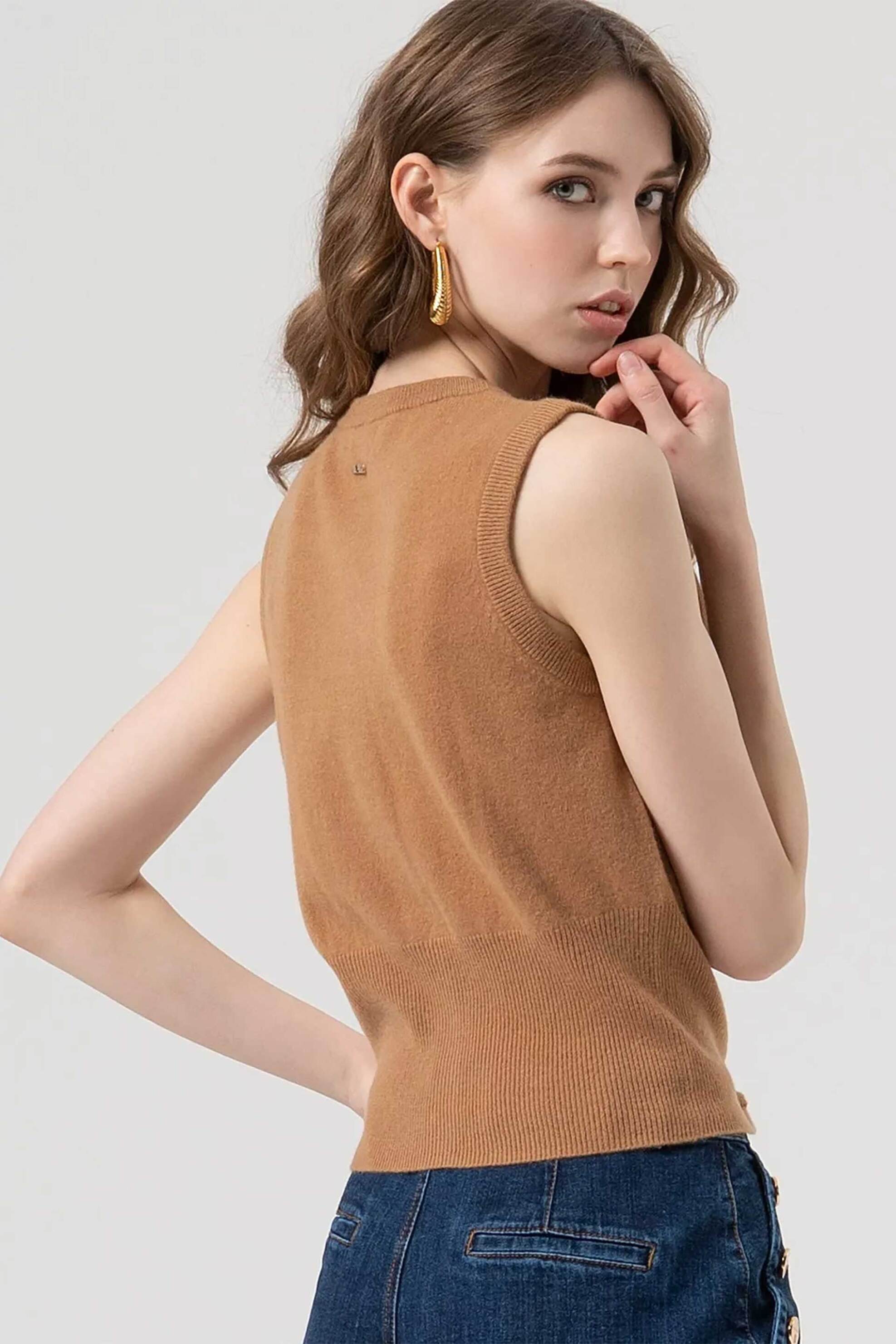 Fracomina γυναικείο πλεκτό γιλέκο Regular Fit - FR25WJ5008K47301-E44 Καμηλό φωτογραφία