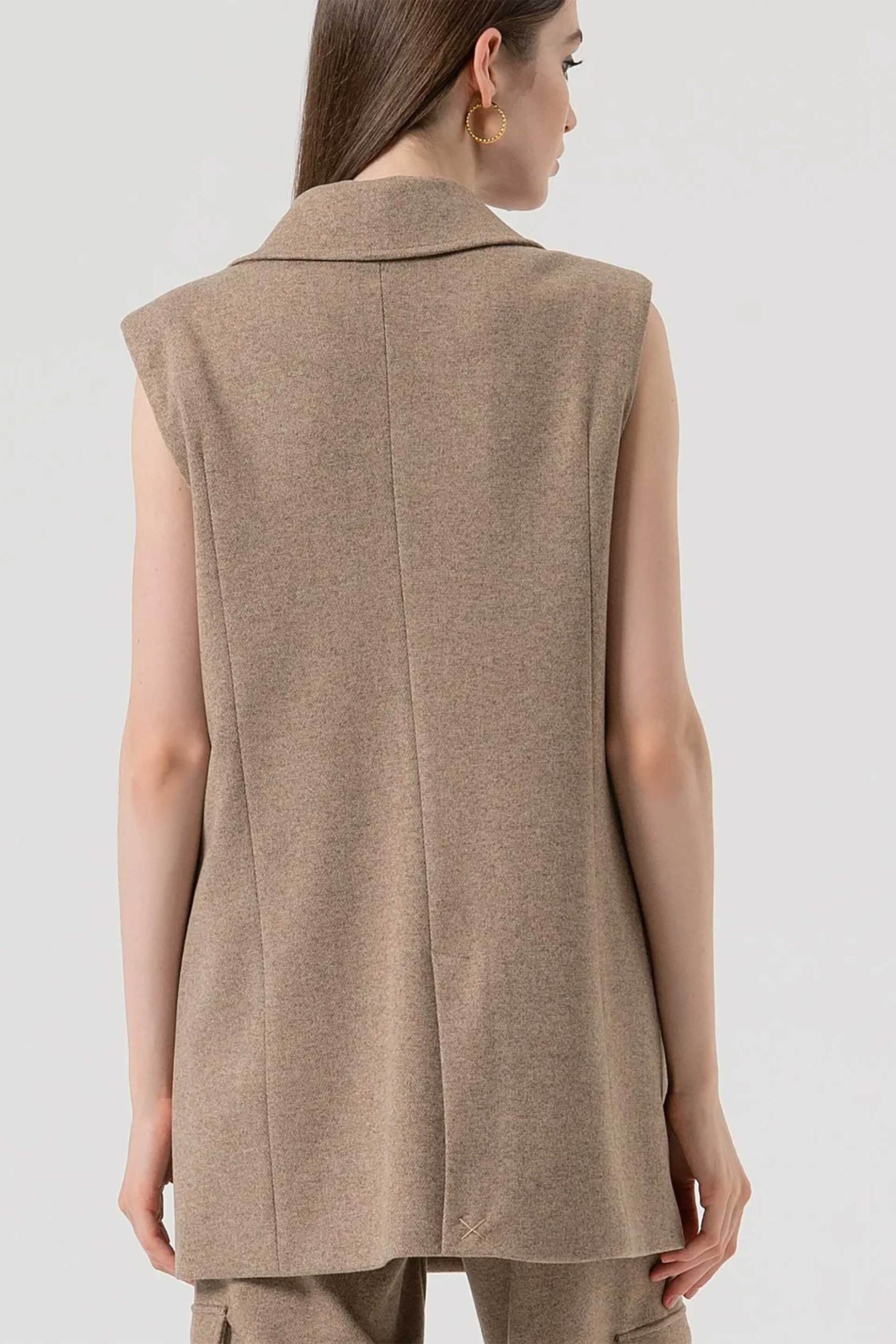 Fracomina γυναικείο μακρύ αμάνικο γιλέκο - FR25WJ5015W80501-L46 Μπεζ φωτογραφία