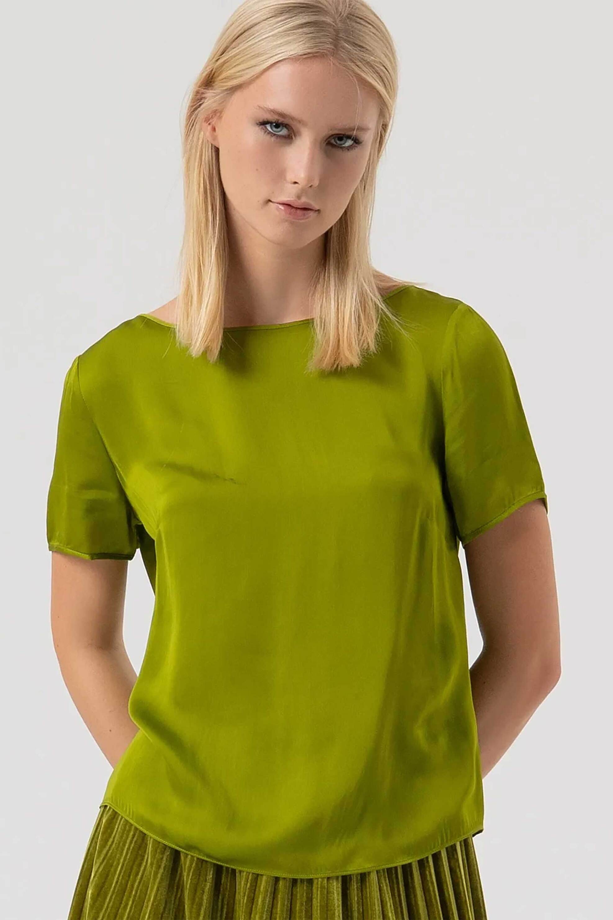 FRACOMINA Fracomina γυναικεία μπλούζα με σατέν υφή Regular Fit - FR25WT1017W80701-813 Πράσινο