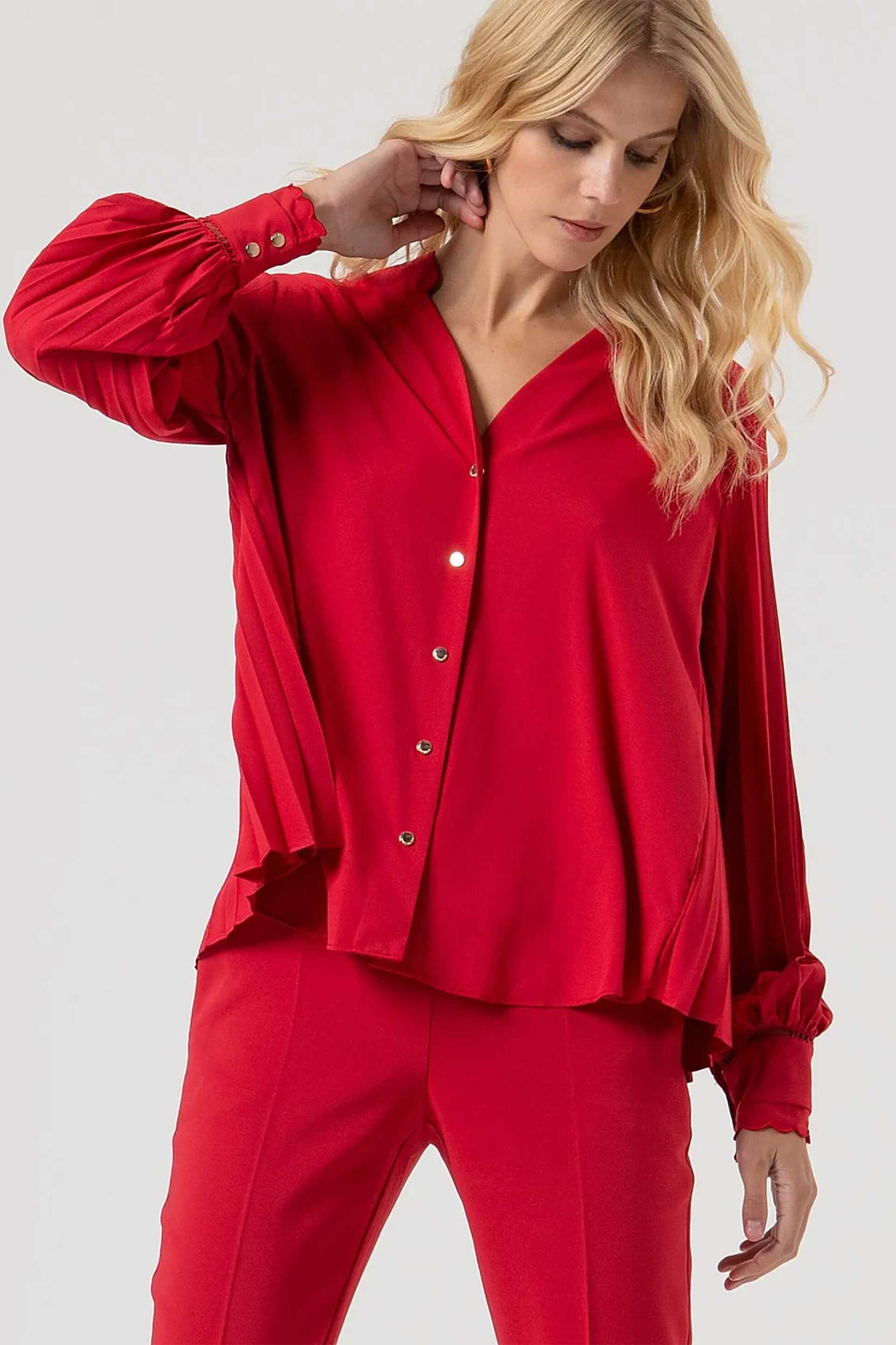 FRACOMINA Fracomina γυναικείο πουκάμισο πλισέ oversized - FR25WT6012W436F9-T51 Κόκκινο