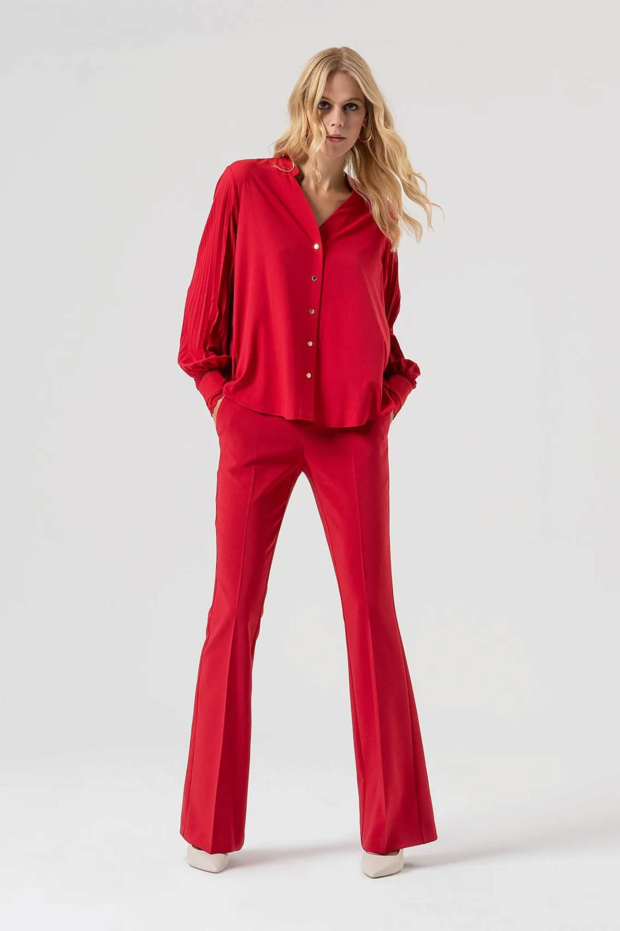 Fracomina γυναικείο πουκάμισο πλισέ oversized - FR25WT6012W436F9-T51 Κόκκινο φωτογραφία