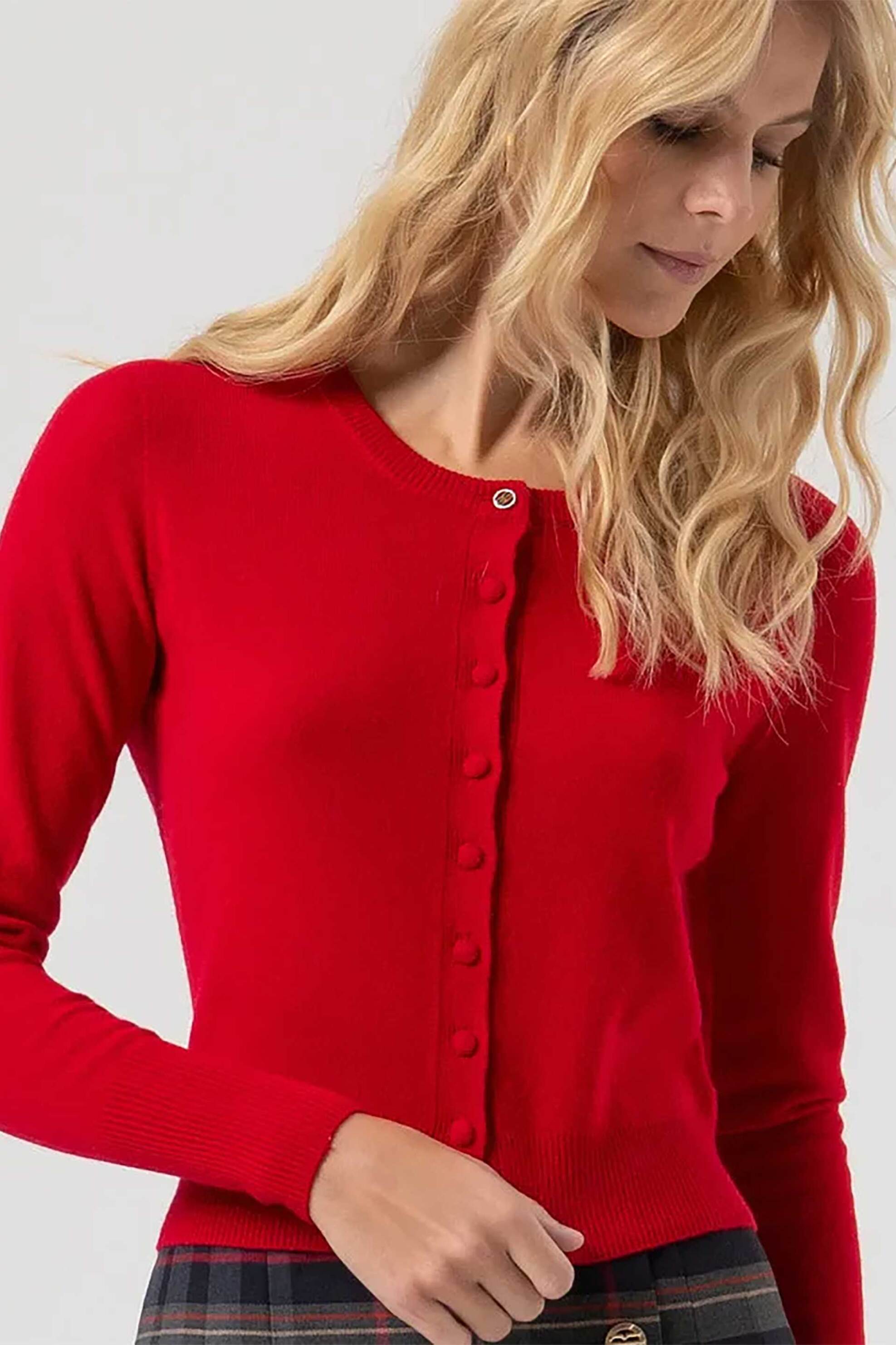 Fracomina γυναικεία πλεκτή ζακέτα ribbed Slim Fit - FR25WT8004K47301-T51 Κόκκινο φωτογραφία