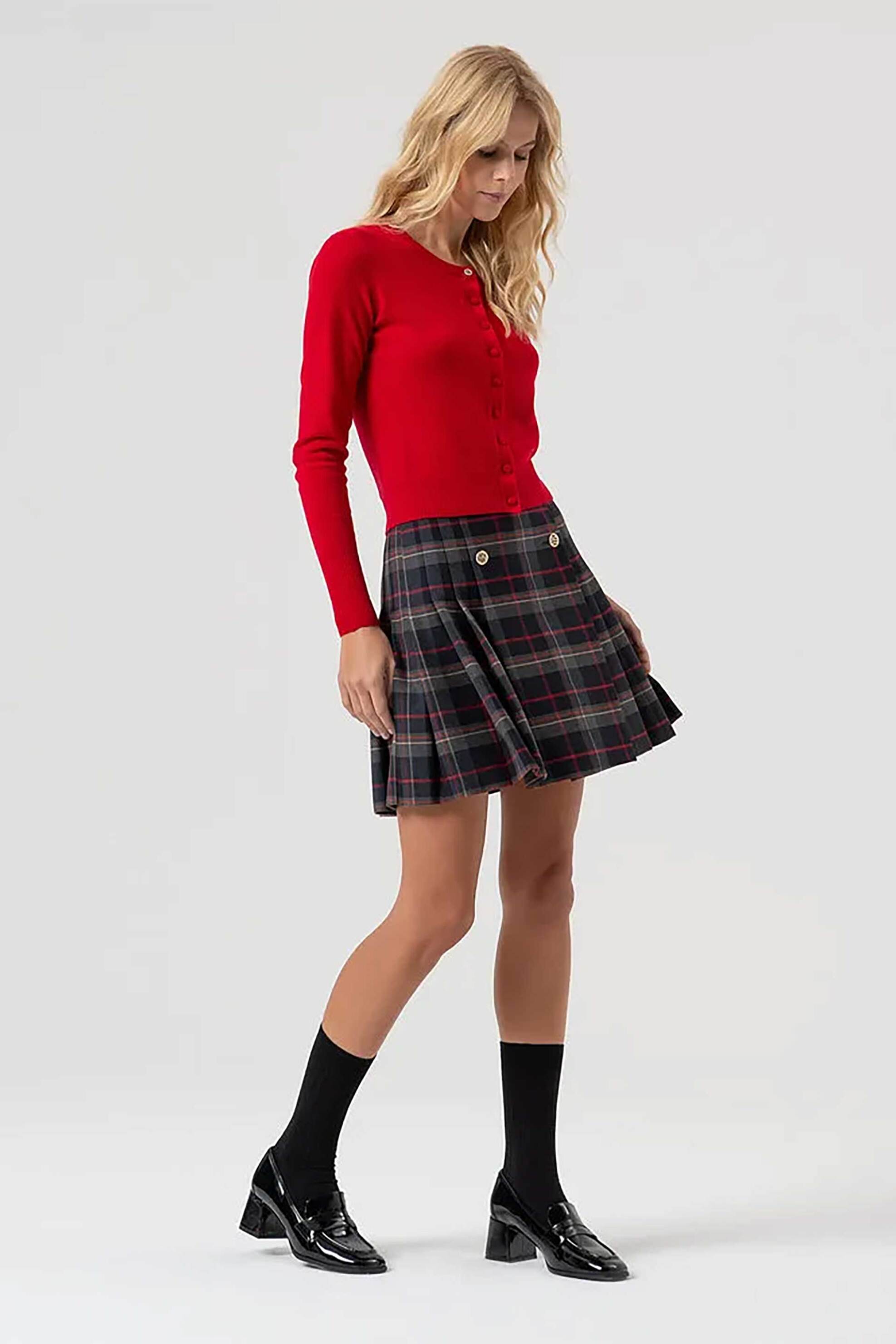 Fracomina γυναικεία πλεκτή ζακέτα ribbed Slim Fit - FR25WT8004K47301-T51 Κόκκινο φωτογραφία