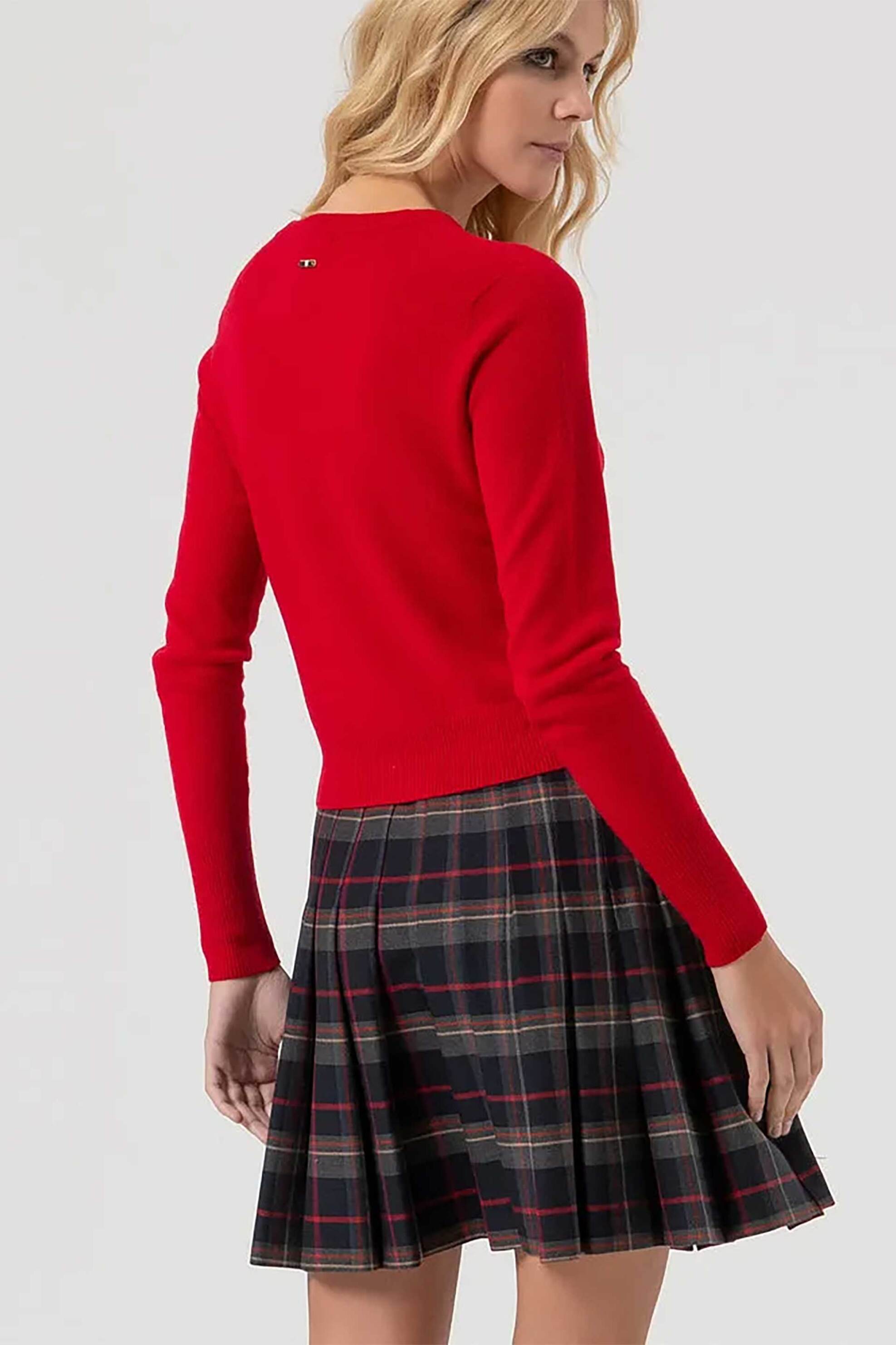 Fracomina γυναικεία πλεκτή ζακέτα ribbed Slim Fit - FR25WT8004K47301-T51 Κόκκινο φωτογραφία