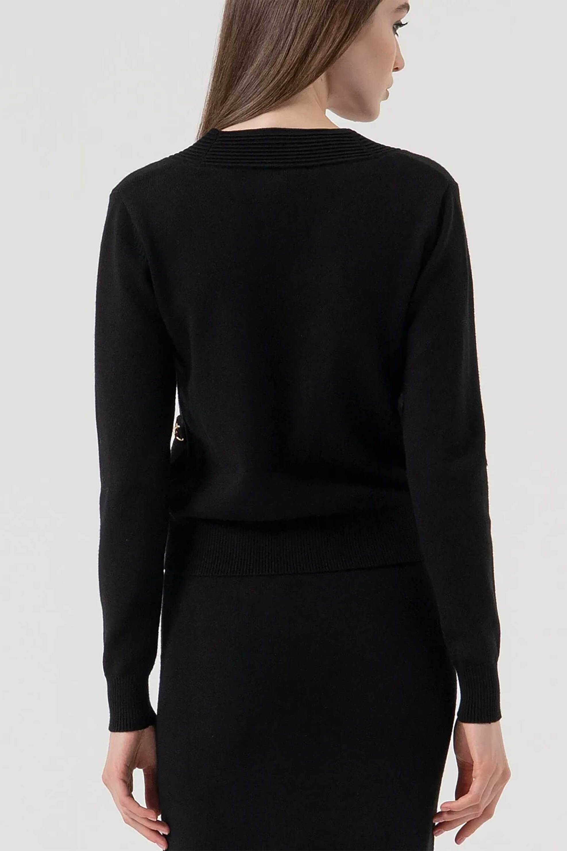 Fracomina γυναικεία ζακέτα με χρυσά κουμπιά και αγκράφες ribbed Regular Fit - FR25WT8010K55601-053 Μαύρο φωτογραφία