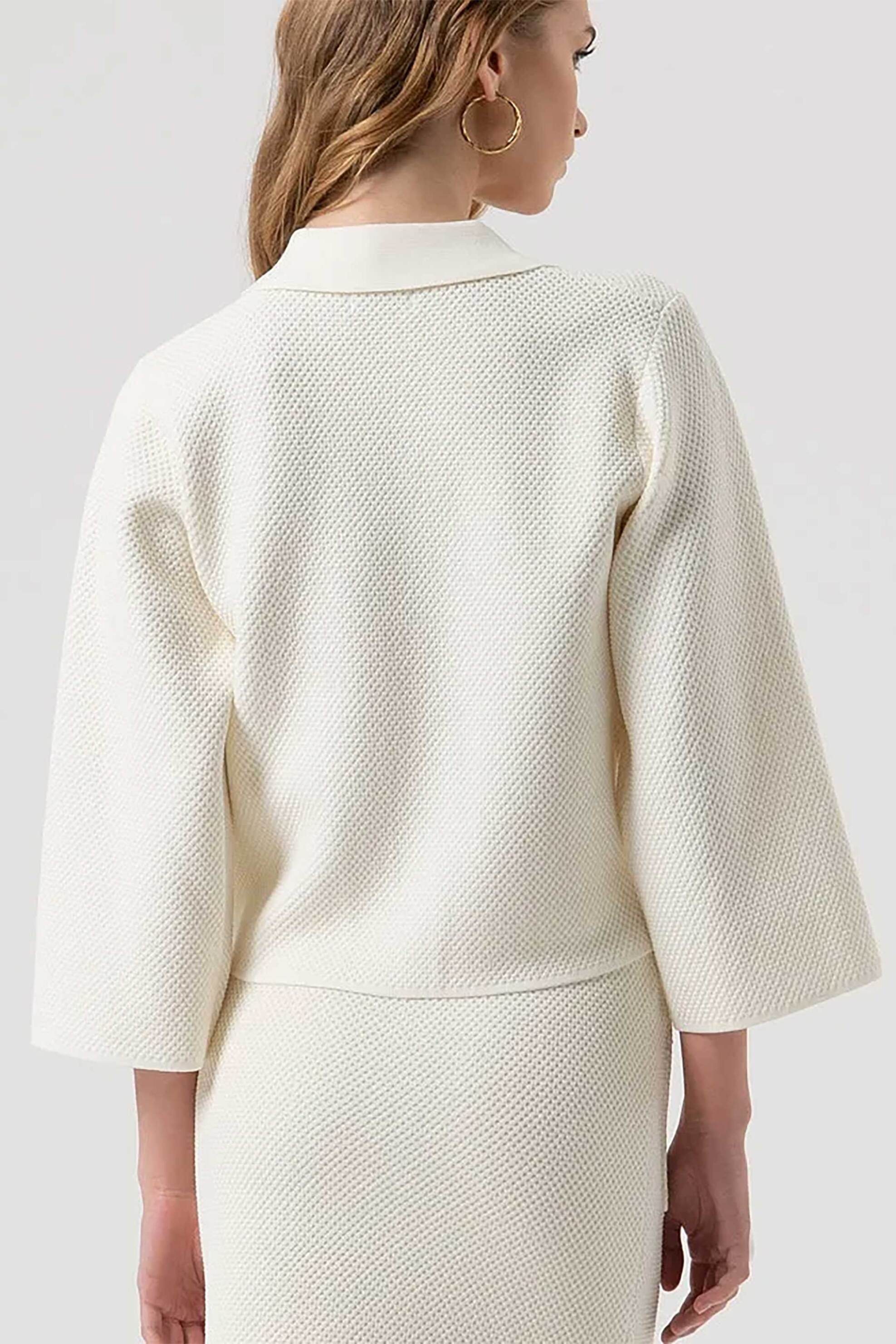 Fracomina γυναικείο σακάκι με χρυσά κουμπιά ribbed Regular Fit - FR25WT8017K55301-108 Κρέμ φωτογραφία