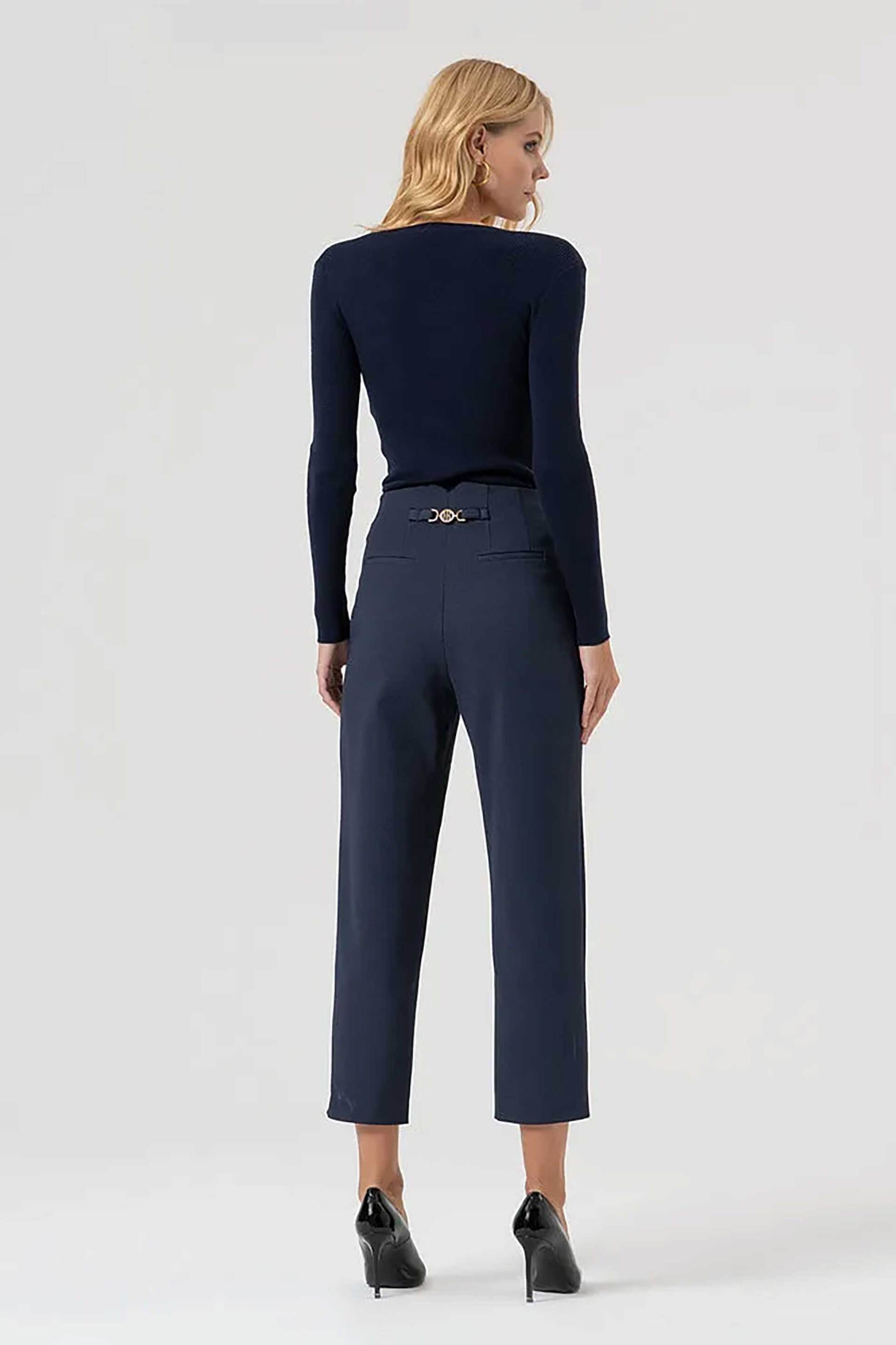 Fracomina γυναικείο ψηλόμεσο παντελόνι cropped Slim Fit - FR25WV1009W72701-117 Μπλε Σκούρο φωτογραφία