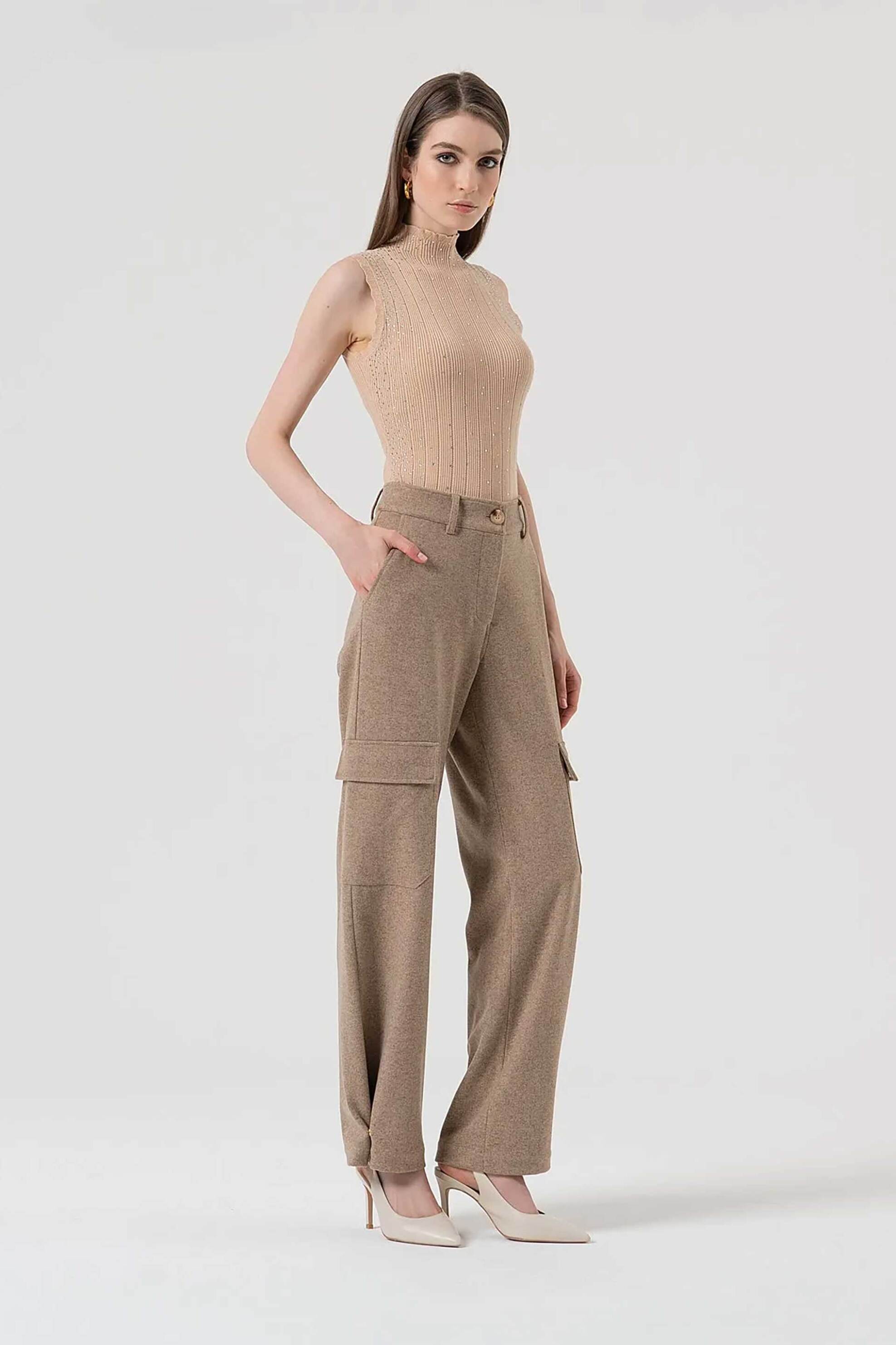 Fracomina γυναικείο ψηλόμεσο παντελόνι cargo - FR25WVC014W80501-L46 Μπεζ φωτογραφία