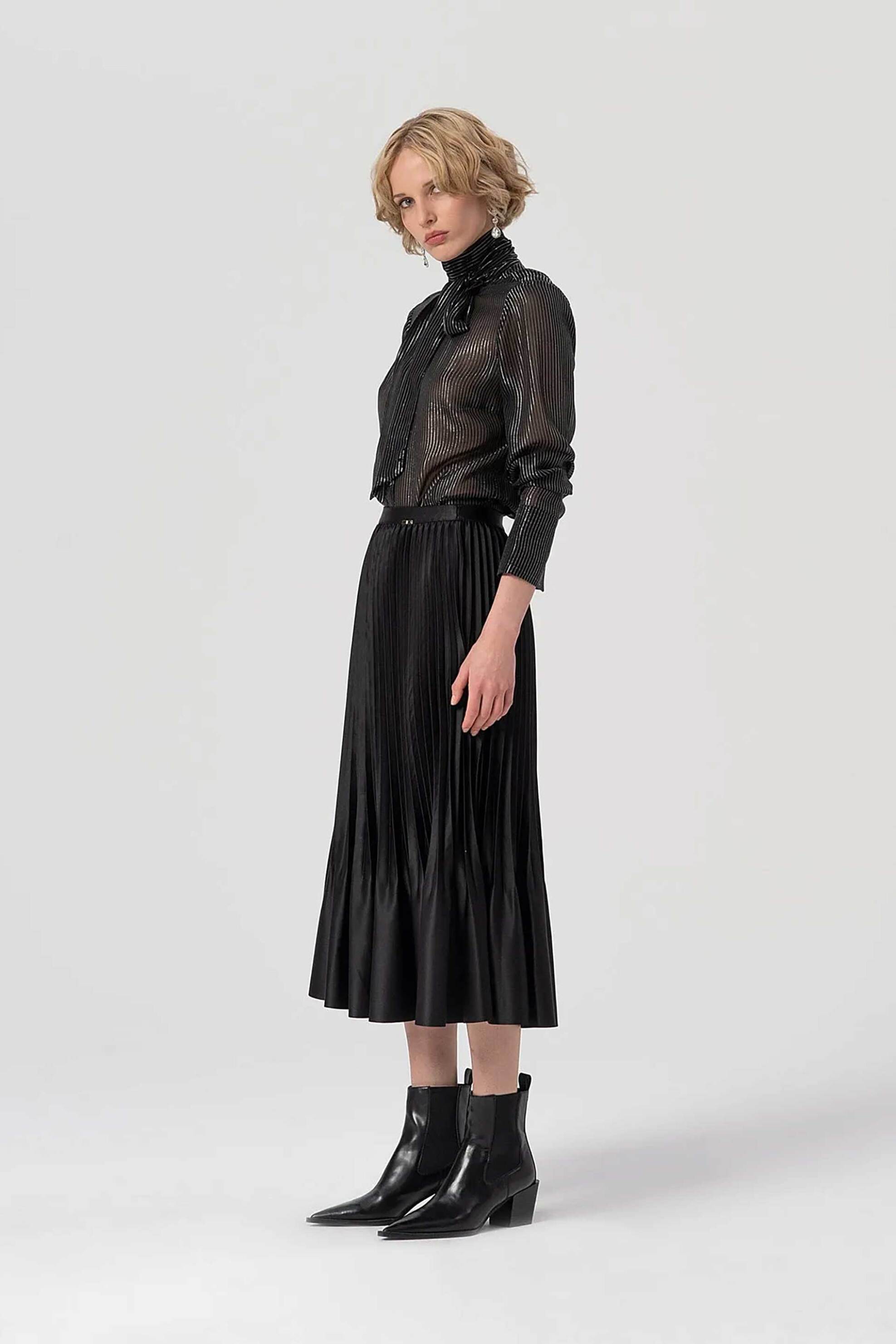 Fracomina γυναικεία midi ψηλόμεση πλισέ φούστα - FS25WG2002W411F9-053 Μαύρο φωτογραφία