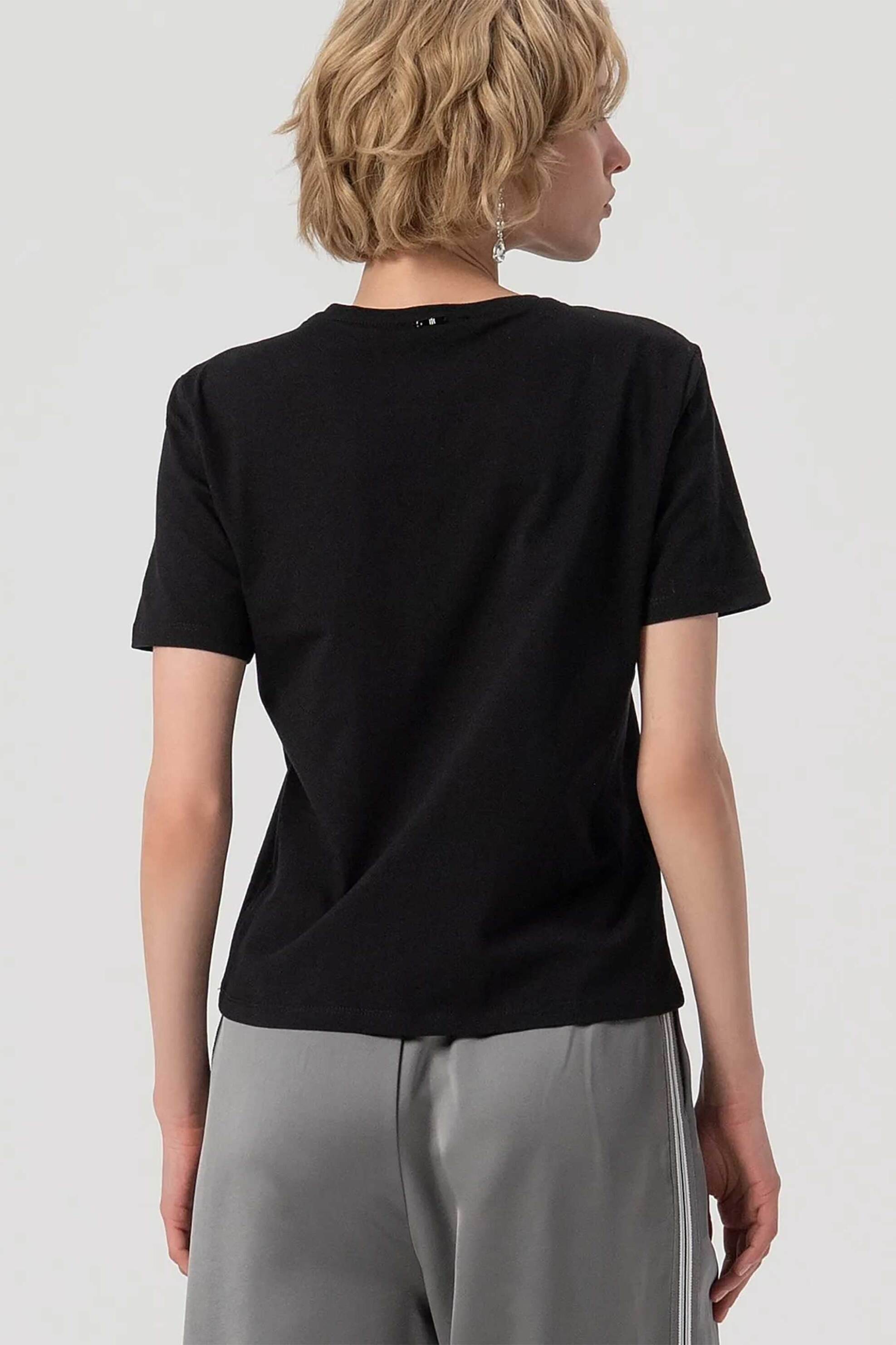 Fracomina γυναικείο T-shirt με σχέδιο απο στρας και φτερά Regular Fit - FS25WT3001J401Y6-053 Μαύρο φωτογραφία