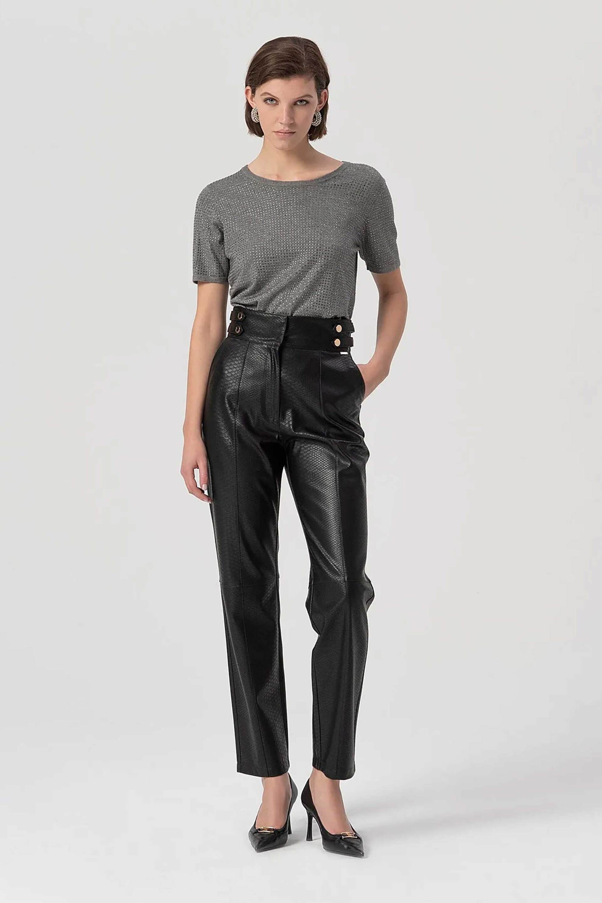 Fracomina γυναικείο T-shirt με στρας Regular Fit - FS25WT3004K50201-156 Γκρι φωτογραφία