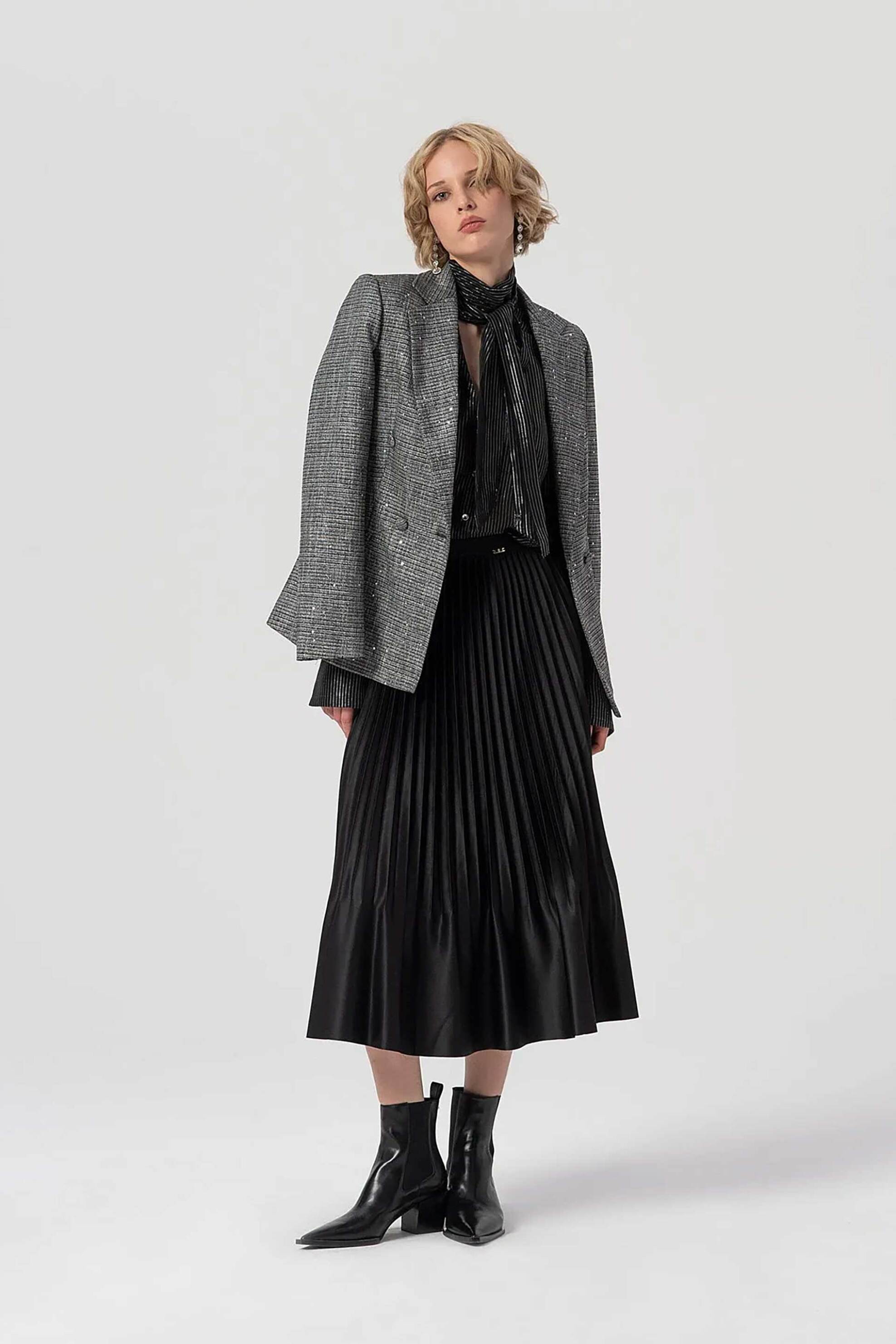 Fracomina γυναικείο πουκάμισο με ριγέ σχέδιο και ψηλό λαιμό - FS25WT6002W822Q7-053 Μαύρο φωτογραφία