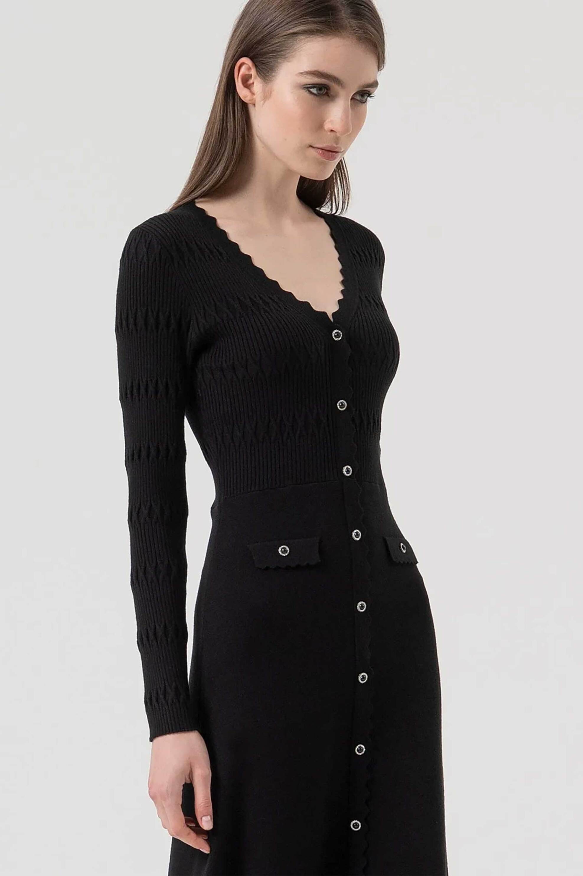 Fracomina γυναικείο midi φόρεμα σεμιζιέ με ανάγλυφο σχέδιο Slim Fit - FR25WD5006K50401-053 Μαύρο φωτογραφία