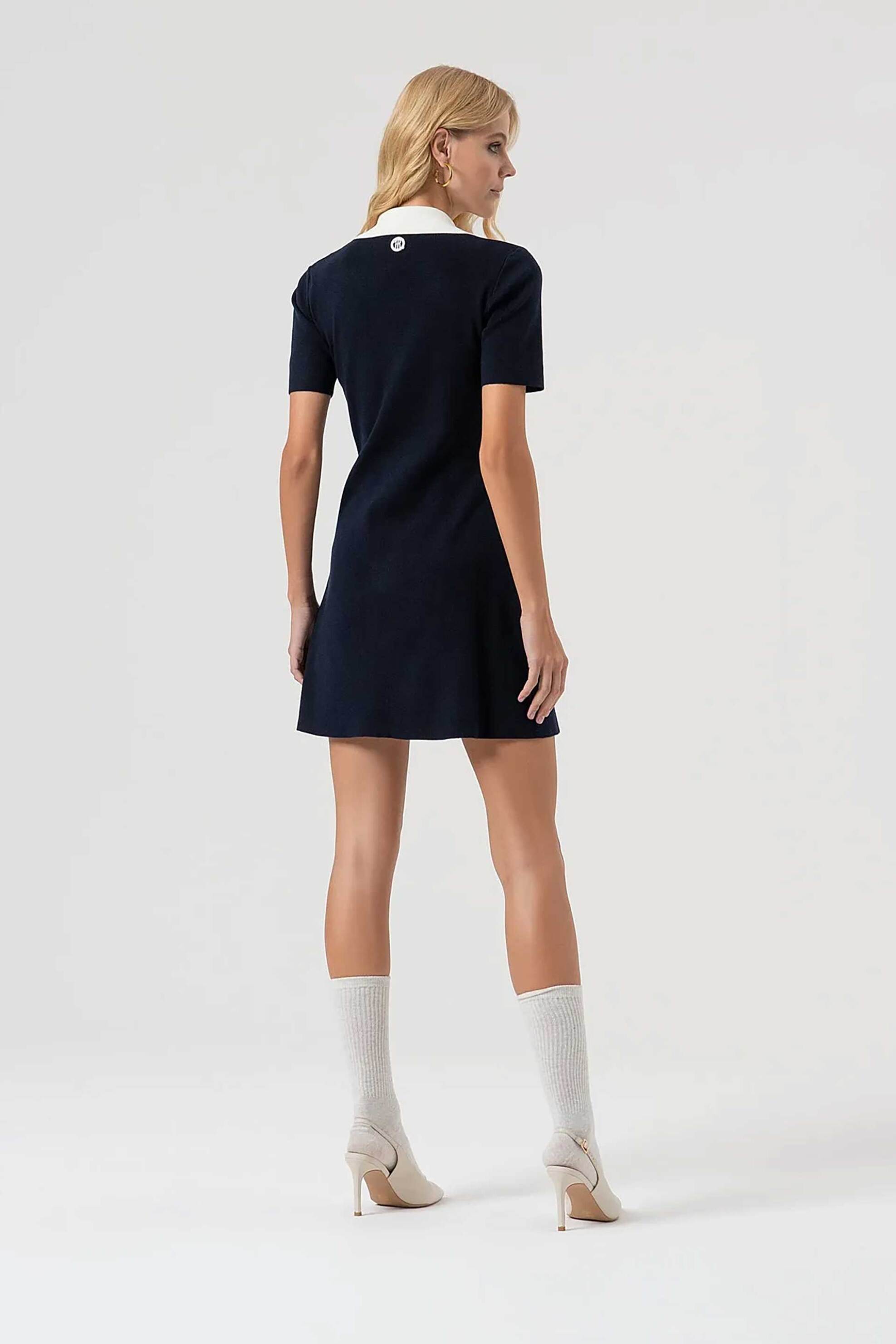 Fracomina γυναικείο mini φόρεμα με πόλο γιακά σε contrast λεπτομέρειες - FR25WD5010K45601-968 Σκούρο Μπλε φωτογραφία