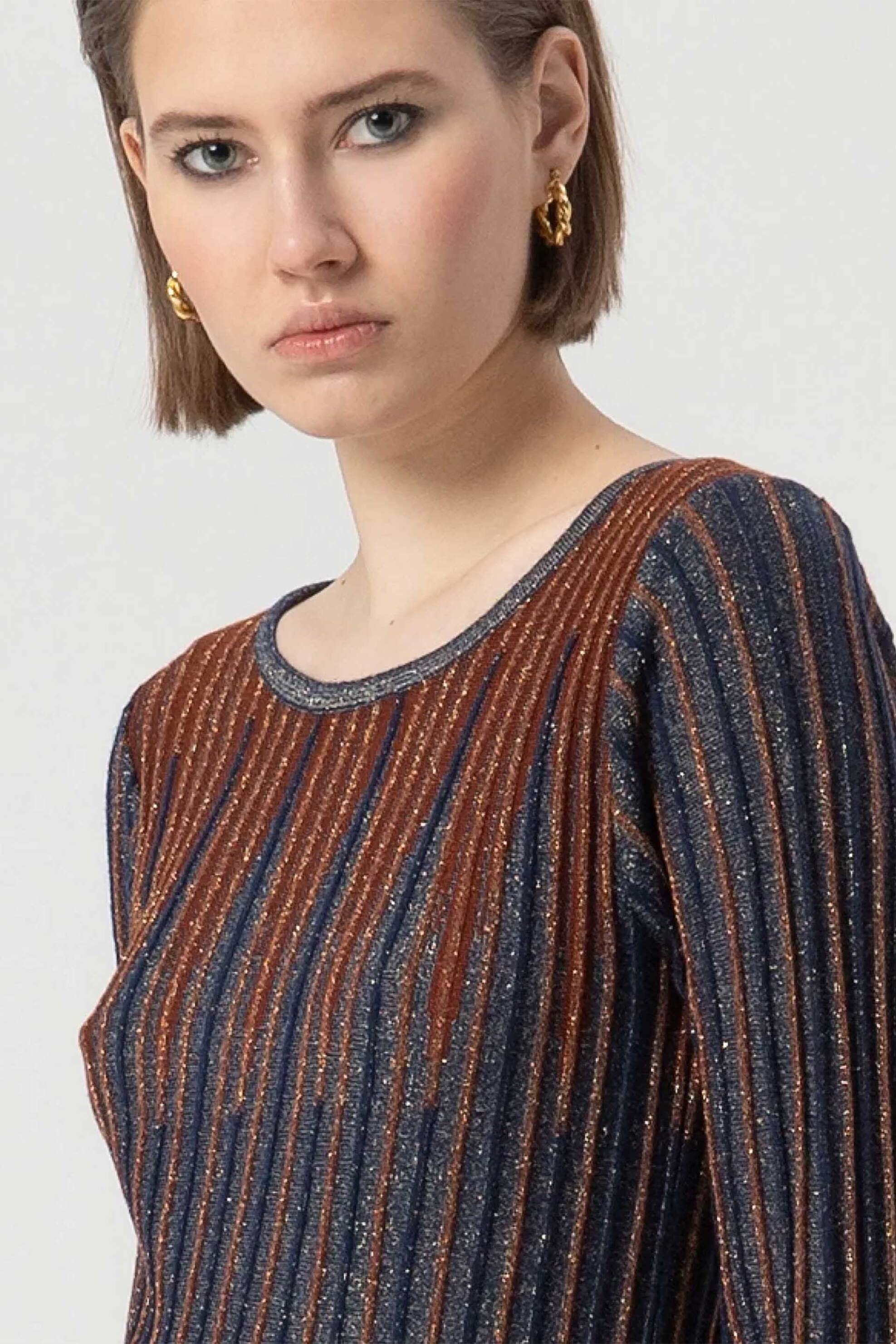 Fracomina γυναικεία πλεκτή μπλούζα ribbed - FS25WT7007K558Q7-M23 Σκούρο Μπλε φωτογραφία