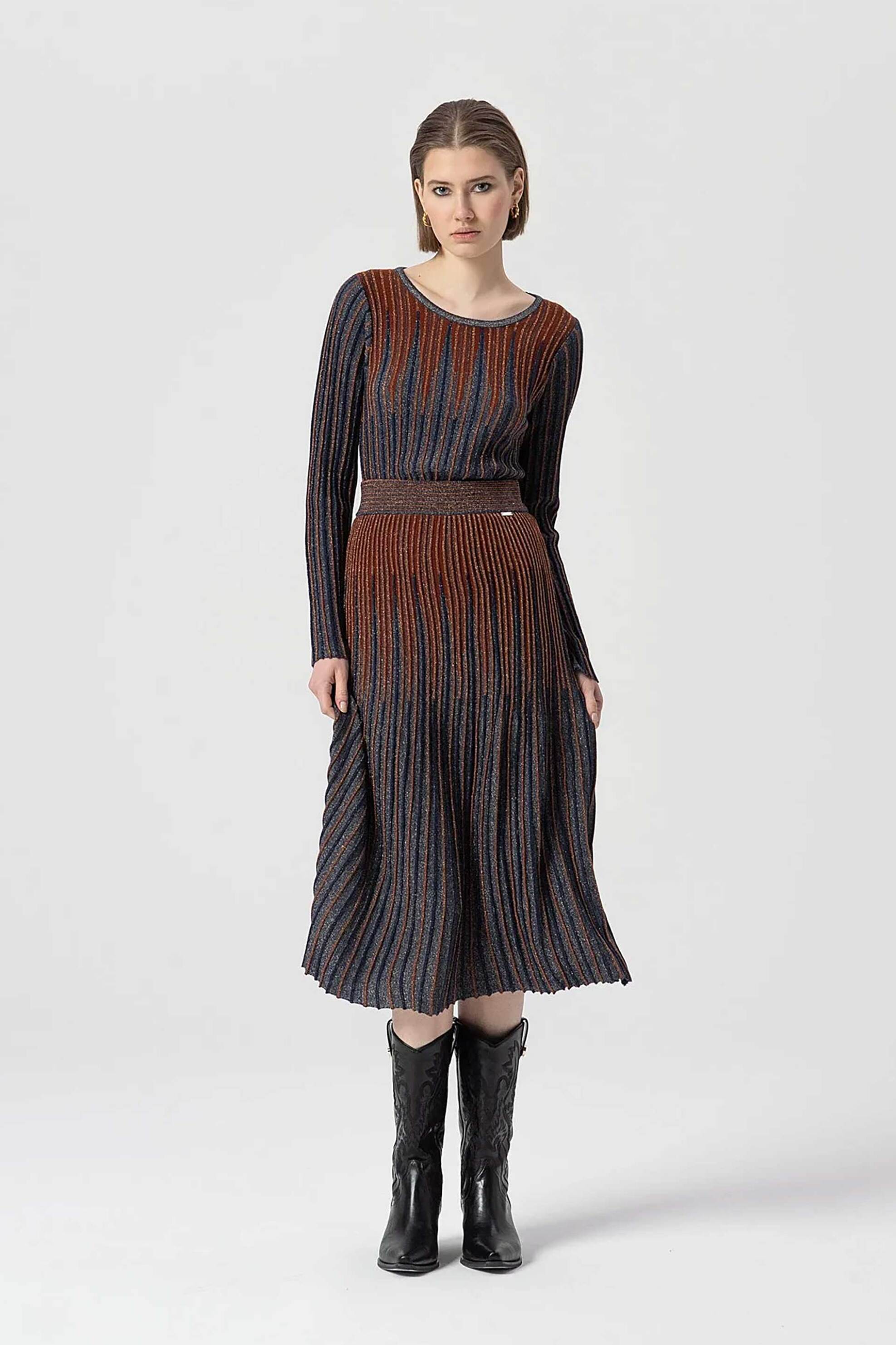 Fracomina γυναικεία πλεκτή μπλούζα ribbed - FS25WT7007K558Q7-M23 Σκούρο Μπλε φωτογραφία