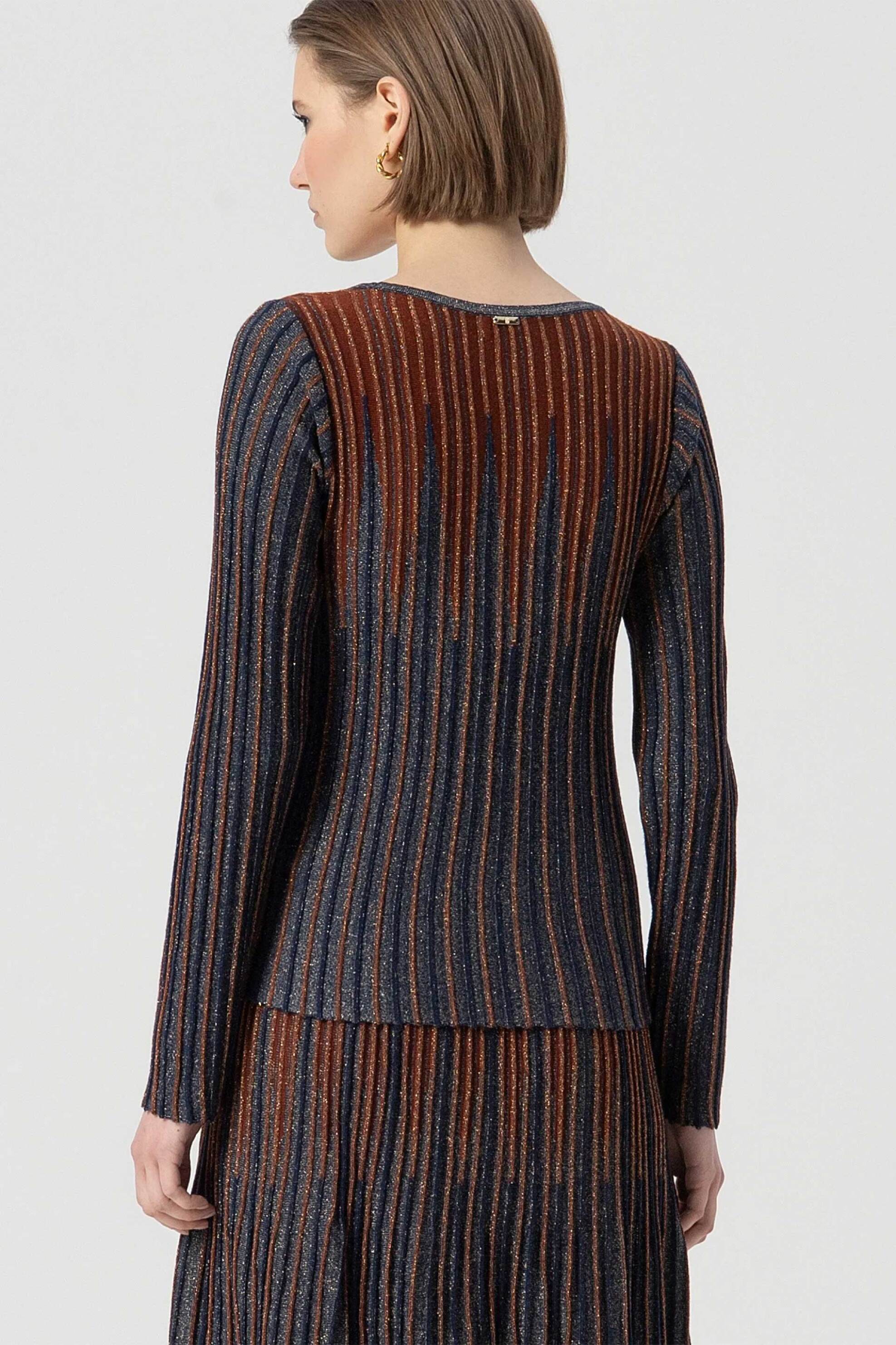 Fracomina γυναικεία πλεκτή μπλούζα ribbed - FS25WT7007K558Q7-M23 Σκούρο Μπλε φωτογραφία