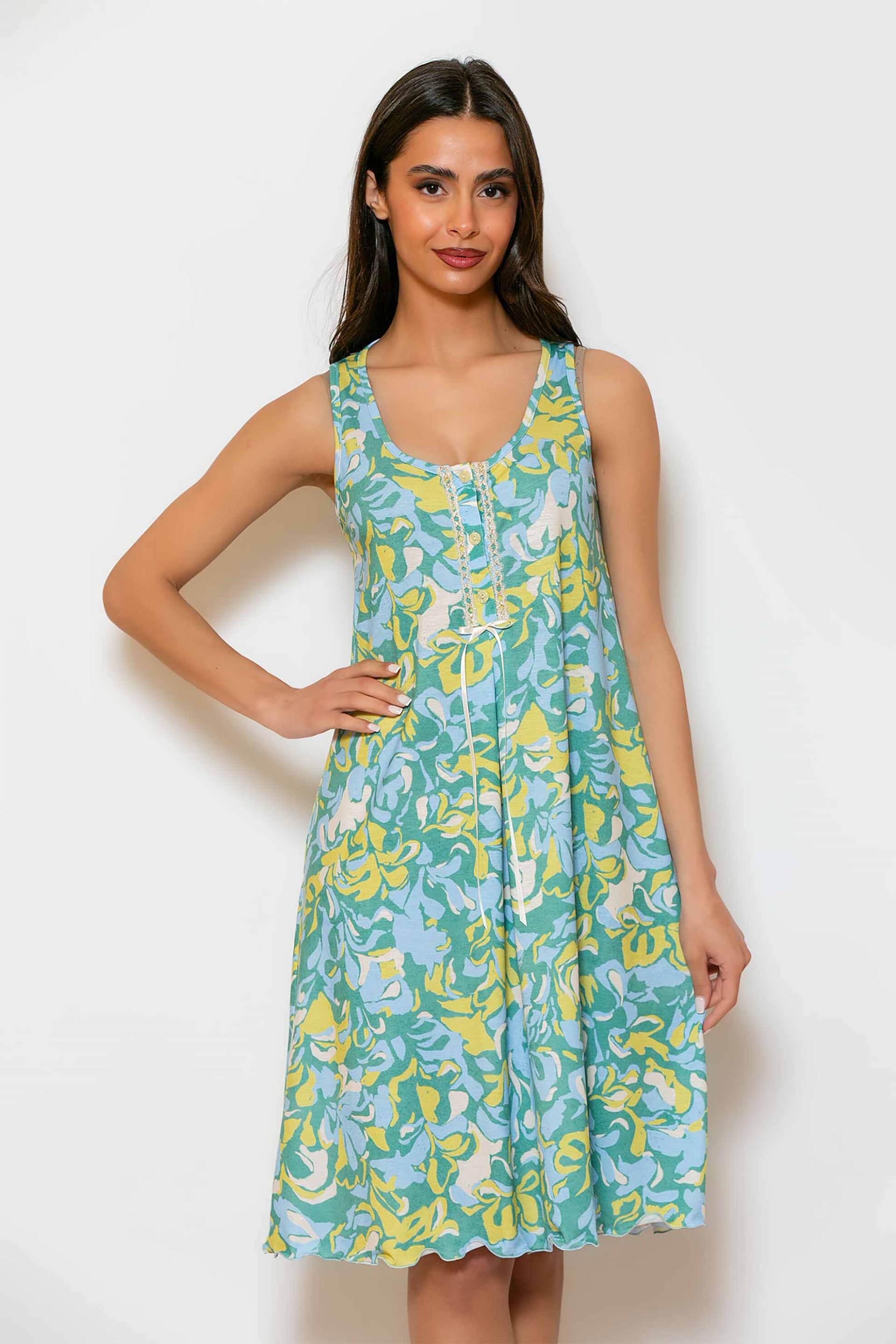 SCHERZO Scherzo γυναικείο νυχτικό αμάνικο με floral print - 5672 Γαλάζιο