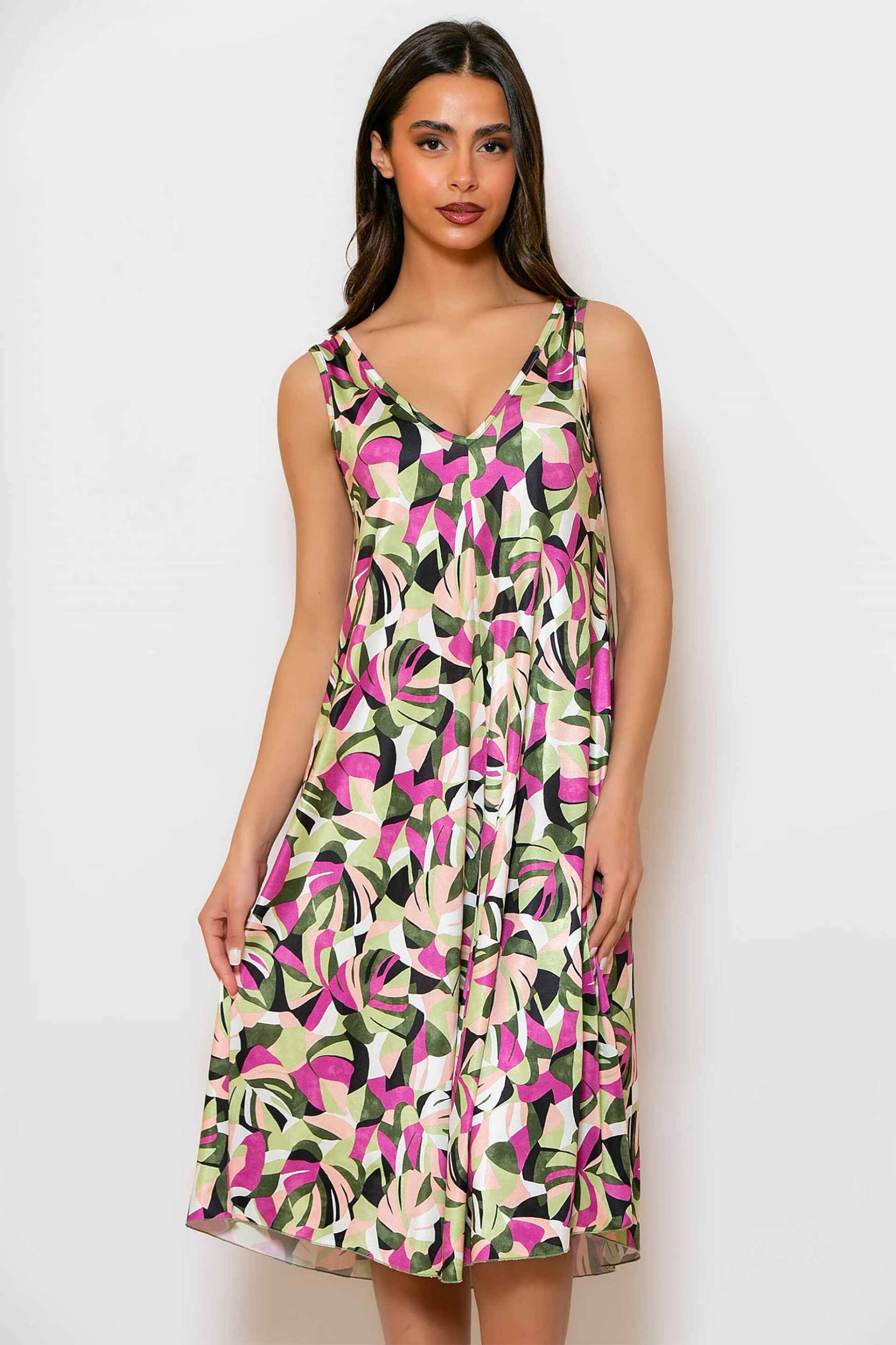 SCHERZO Scherzo γυναικείο midi φόρεμα αμάνικο με floral print - 5723 Πολύχρωμο