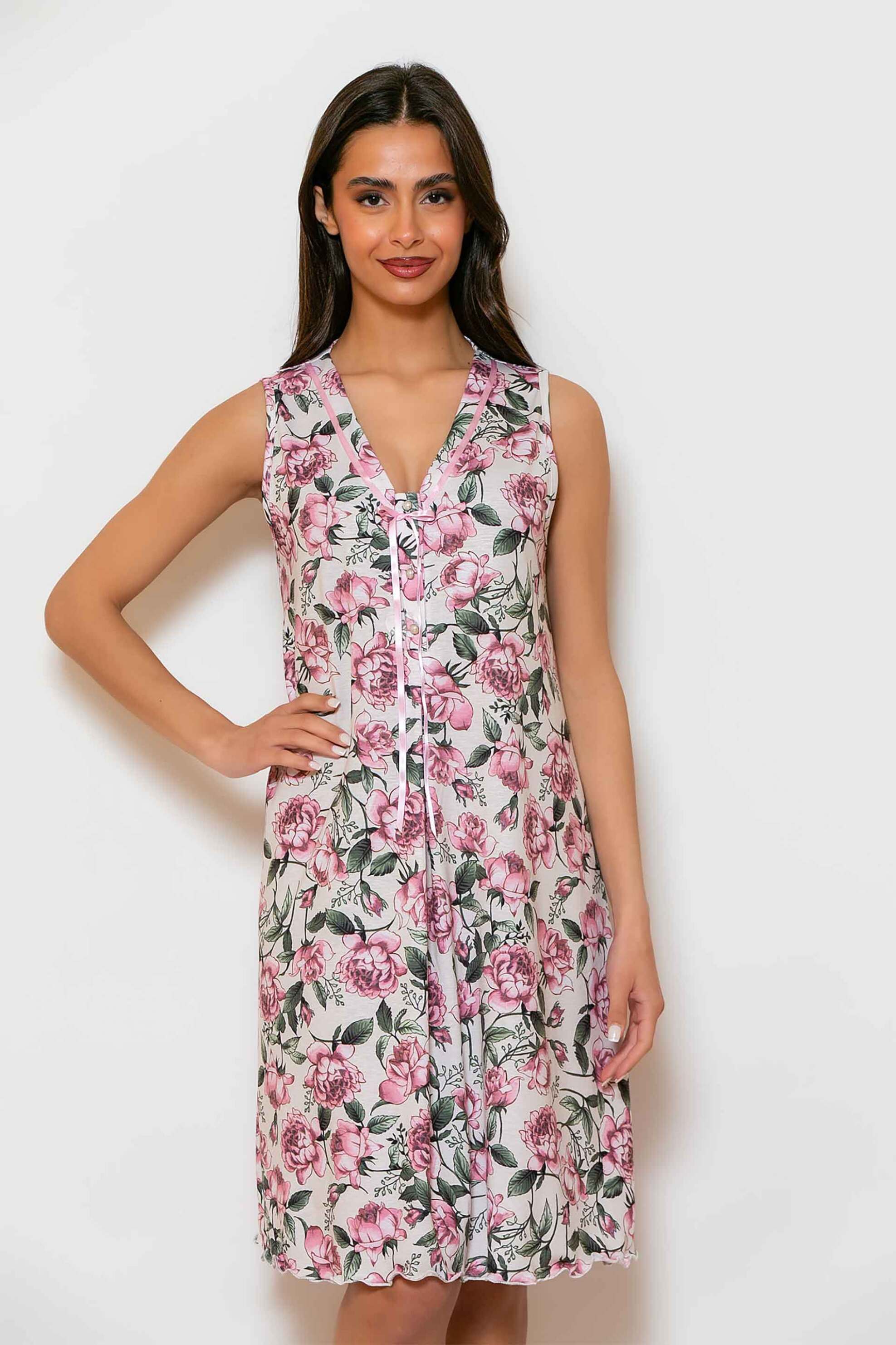 SCHERZO Scherzo γυναικείο νυχτικό αμάνικο με floral print - 5676 Ροζ