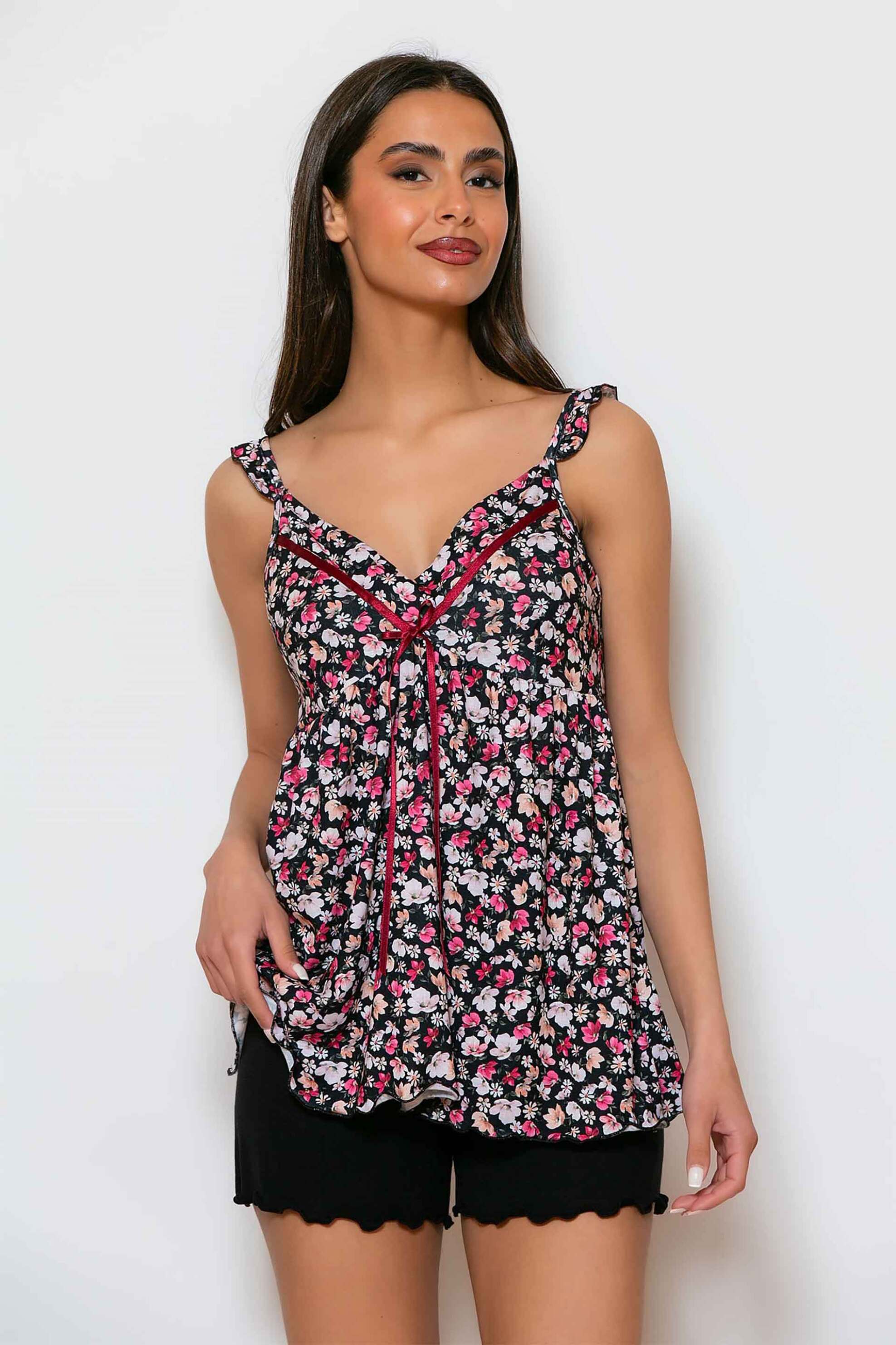 SCHERZO Scherzo γυναικείο babydoll με floral print και πιέτες - 5661 Πολύχρωμο