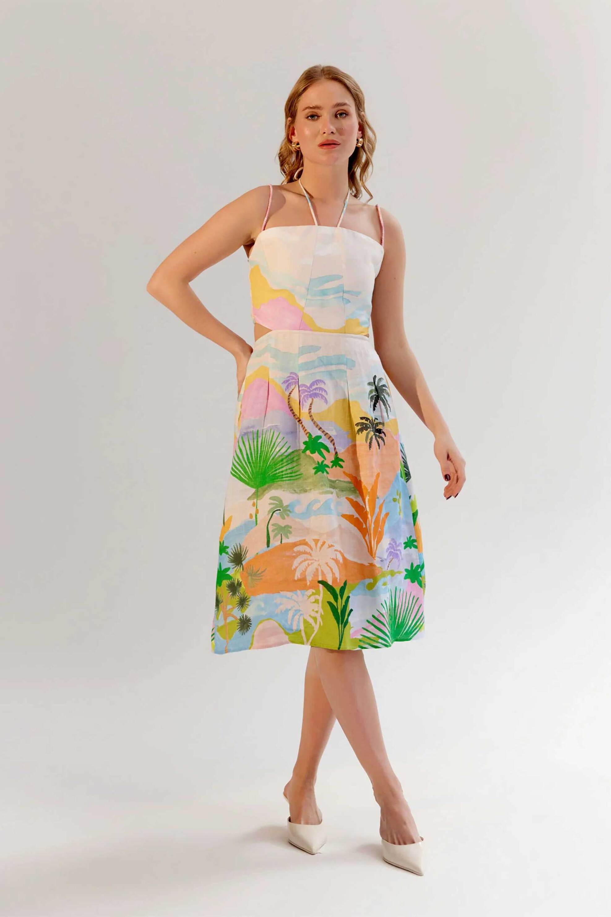 NOIB Noib γυναικείο φόρεμα με all-over print "Ariel Midi By the Sea" - Ariel Midi/SS25 Πολύχρωμο