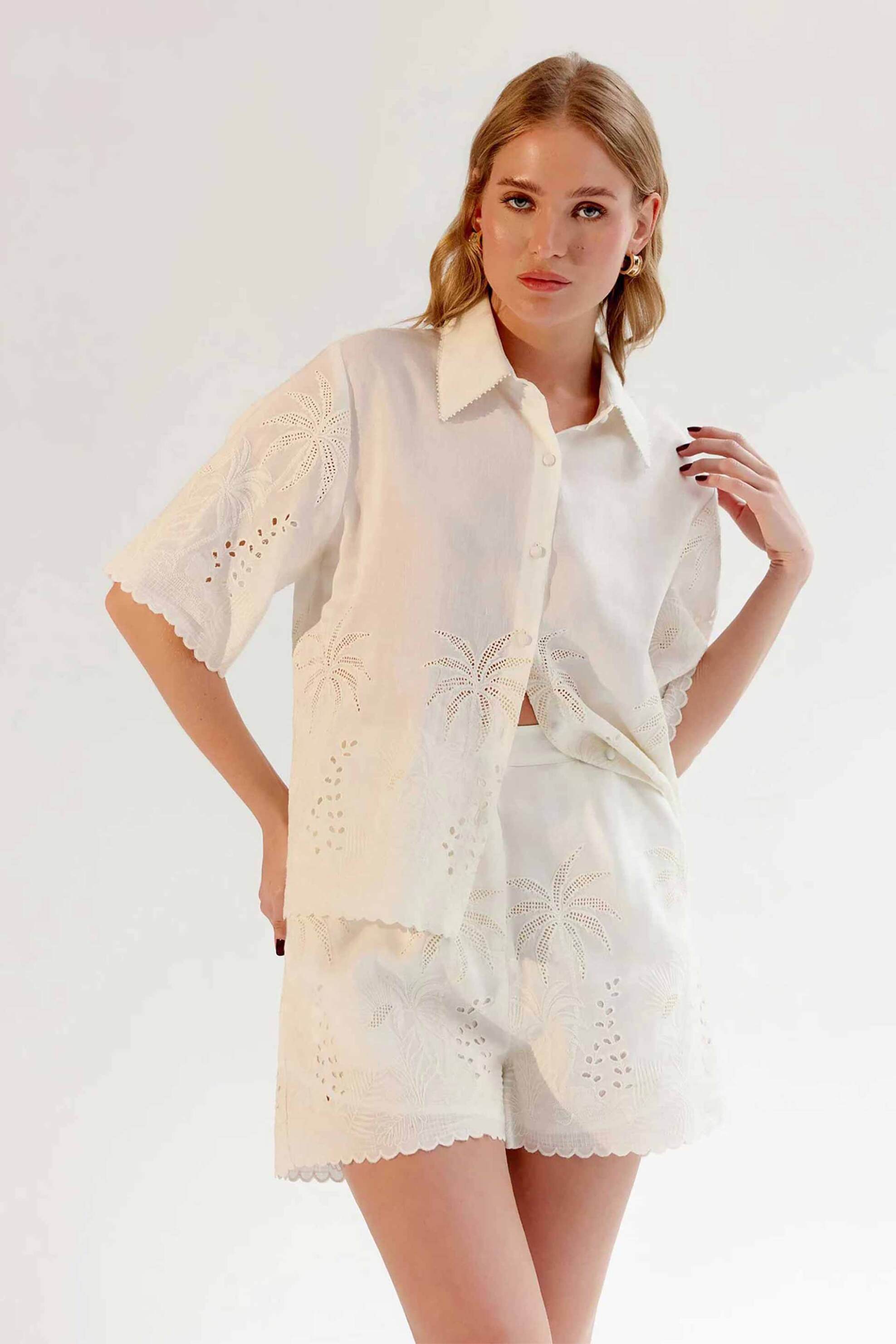 NOIB Noib γυναικείο πουκάμισο με κεντήματα "Deya" - Deya Shirt/SS25 Εκρού