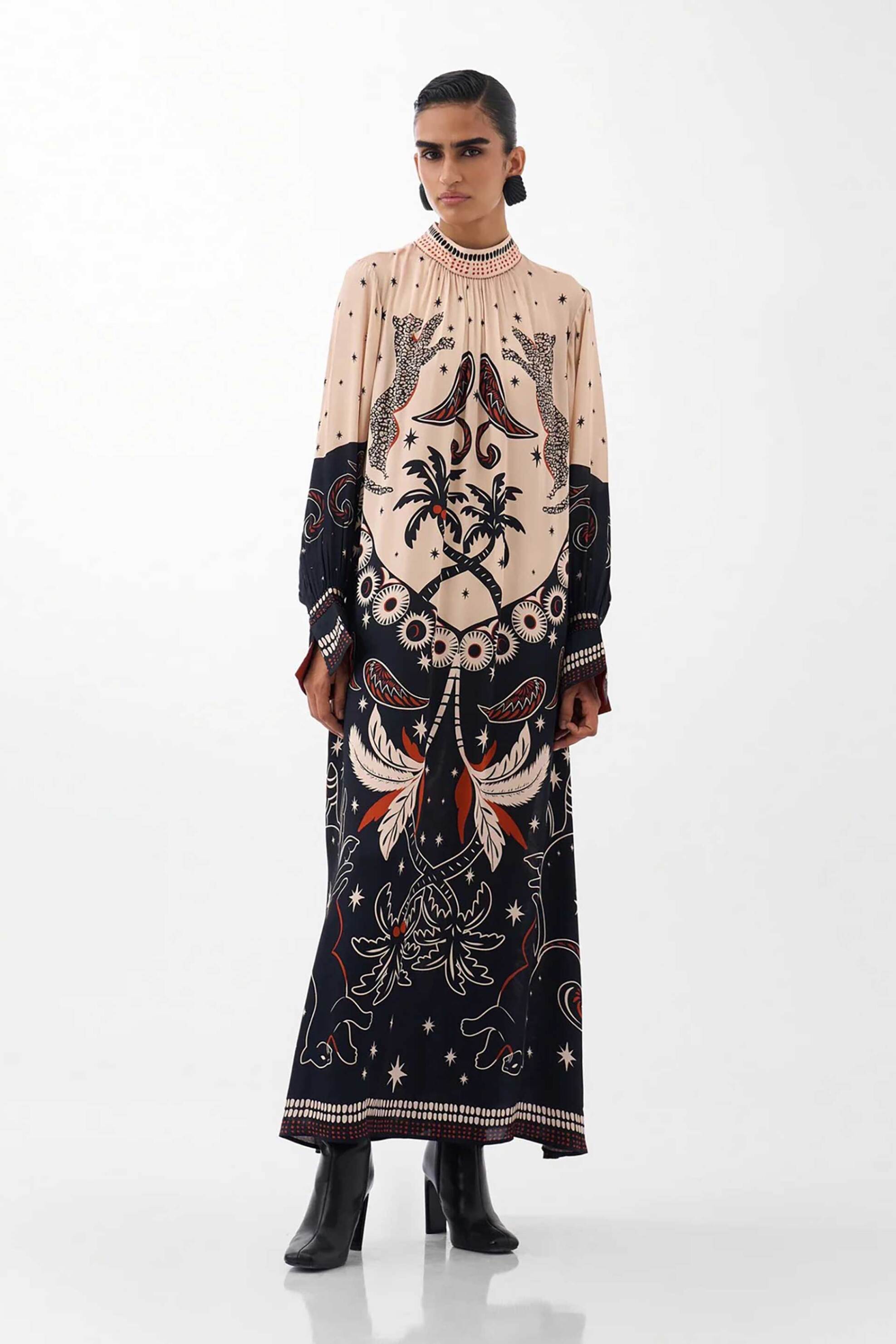 NOIB Noib γυναικείο maxi φόρεμα με all-over print "Amber Nocturnal Jungle" - Amber Maxi/FW26 Εκρού