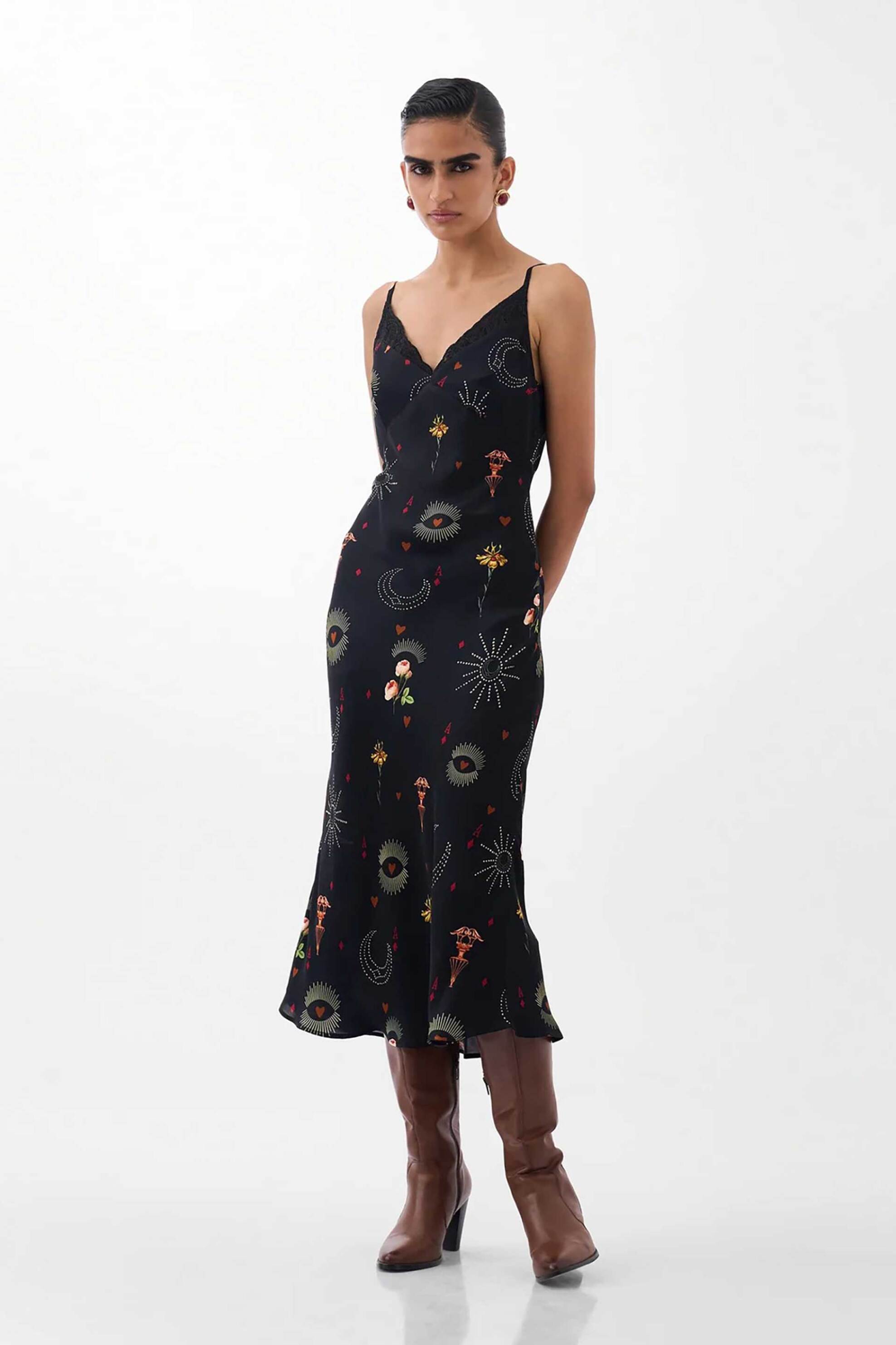 NOIB Noib γυναικείο midi φόρεμα με all-over print "Liza Postcards & Petals" - Liza Midi/FW26 Μαύρο