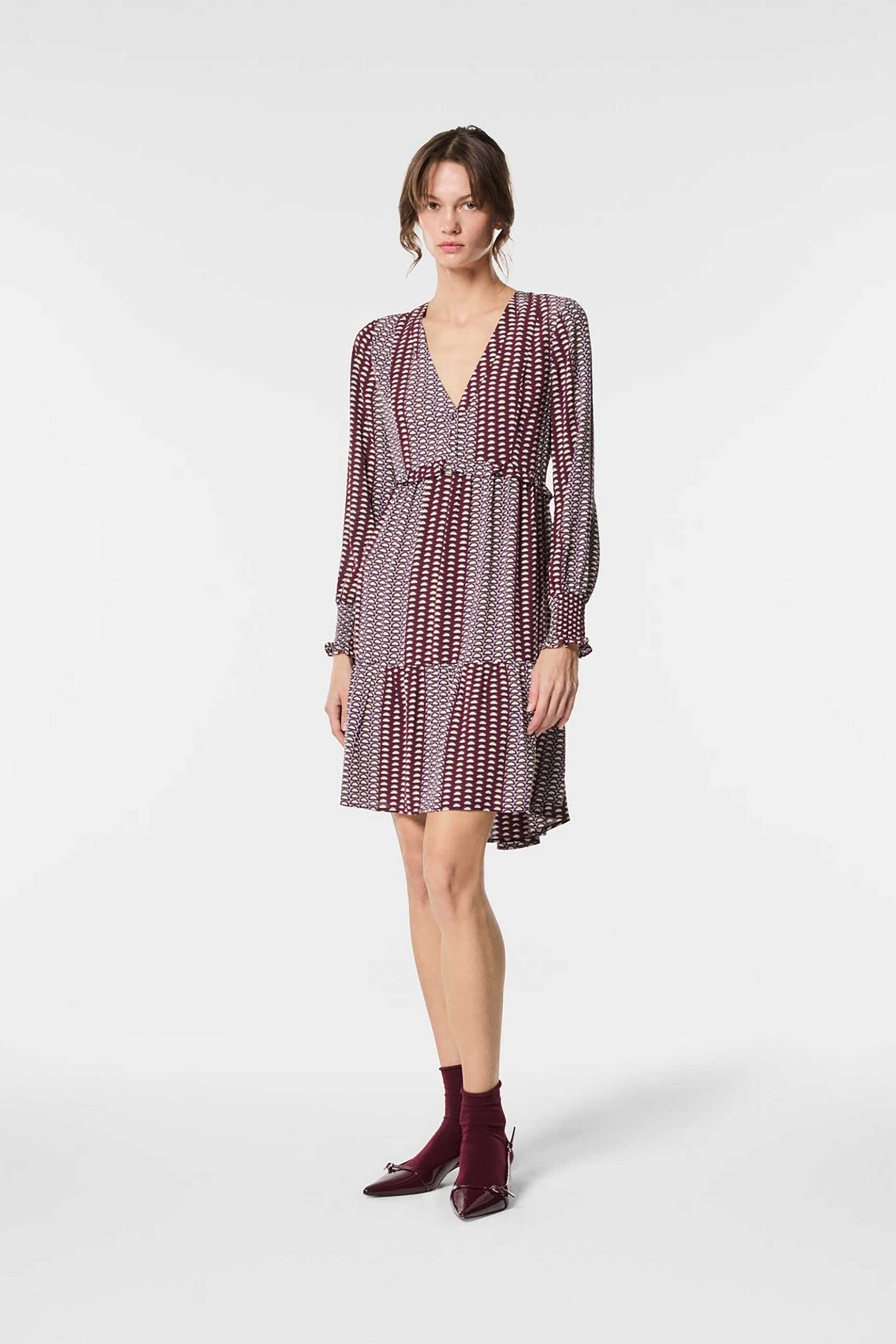 NENETTE Nenette γυναικείο mini φόρεμα με all-over print - 40BB-ADICA-0800 Καφέ