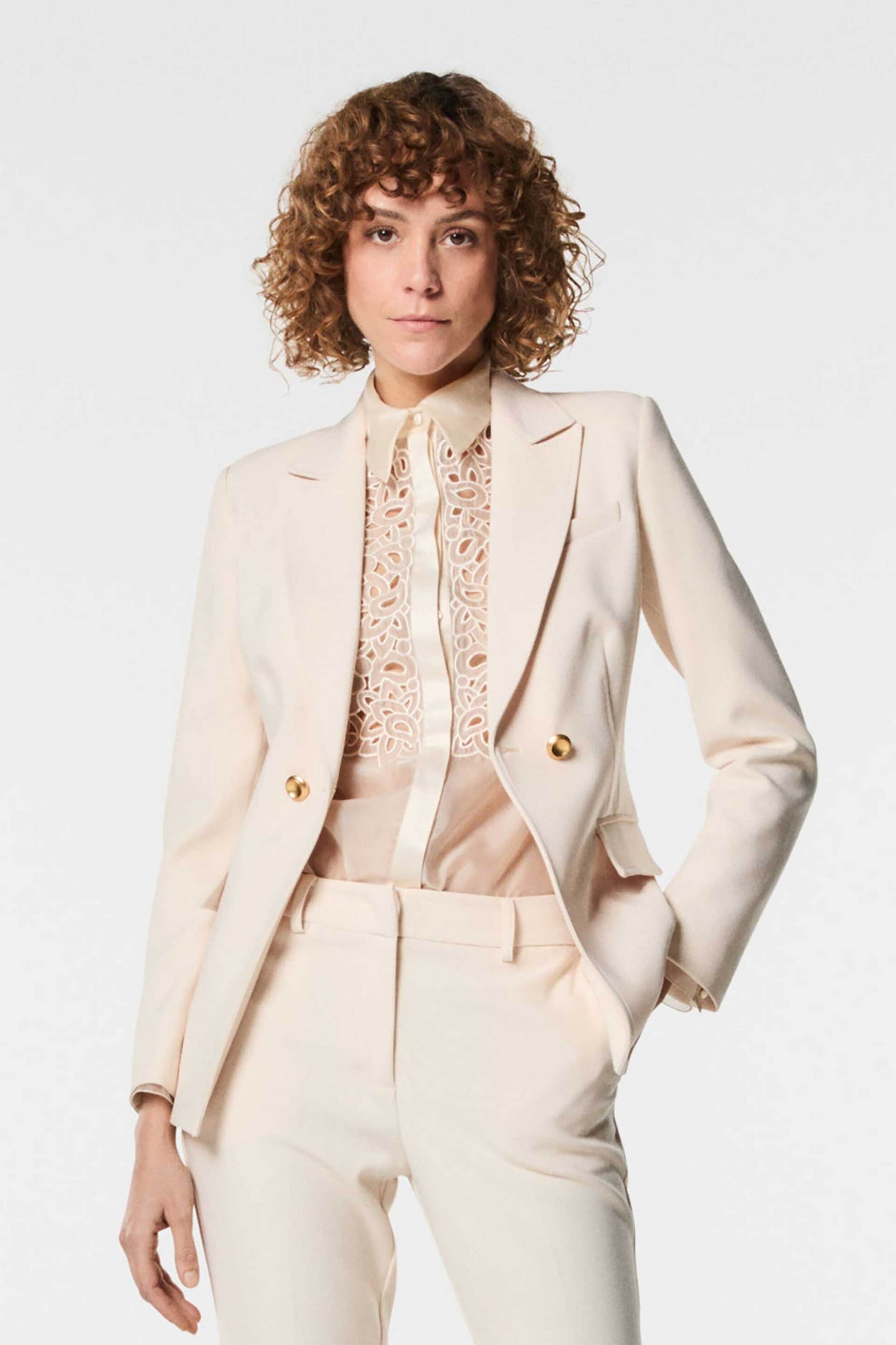 NENETTE Nenette γυναικείο σακάκι μονόχρωμο με σταυρωτό κλείσιμο - 40BB-BEST-0011 Κρέμ