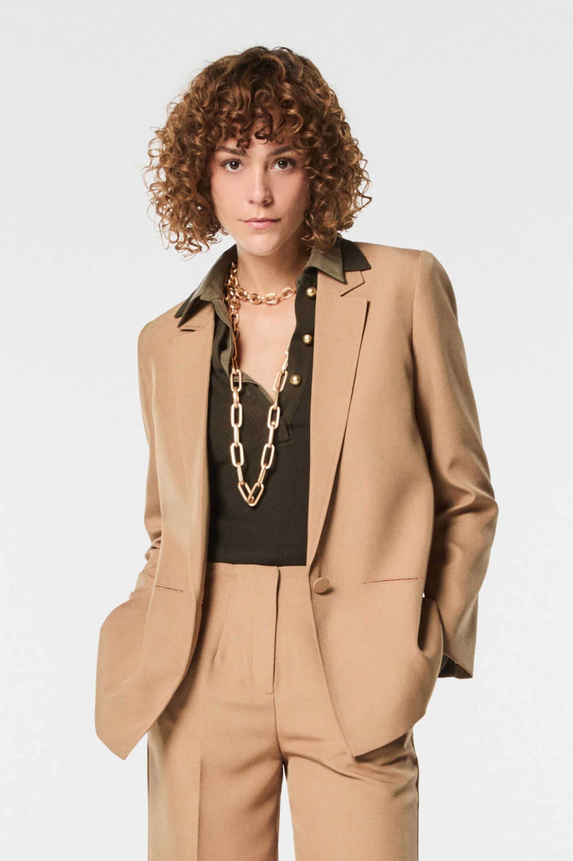 NENETTE Nenette γυναικείο σακάκι μονόχρωμο - 40BB-BOSSIS-0645 Καμηλό